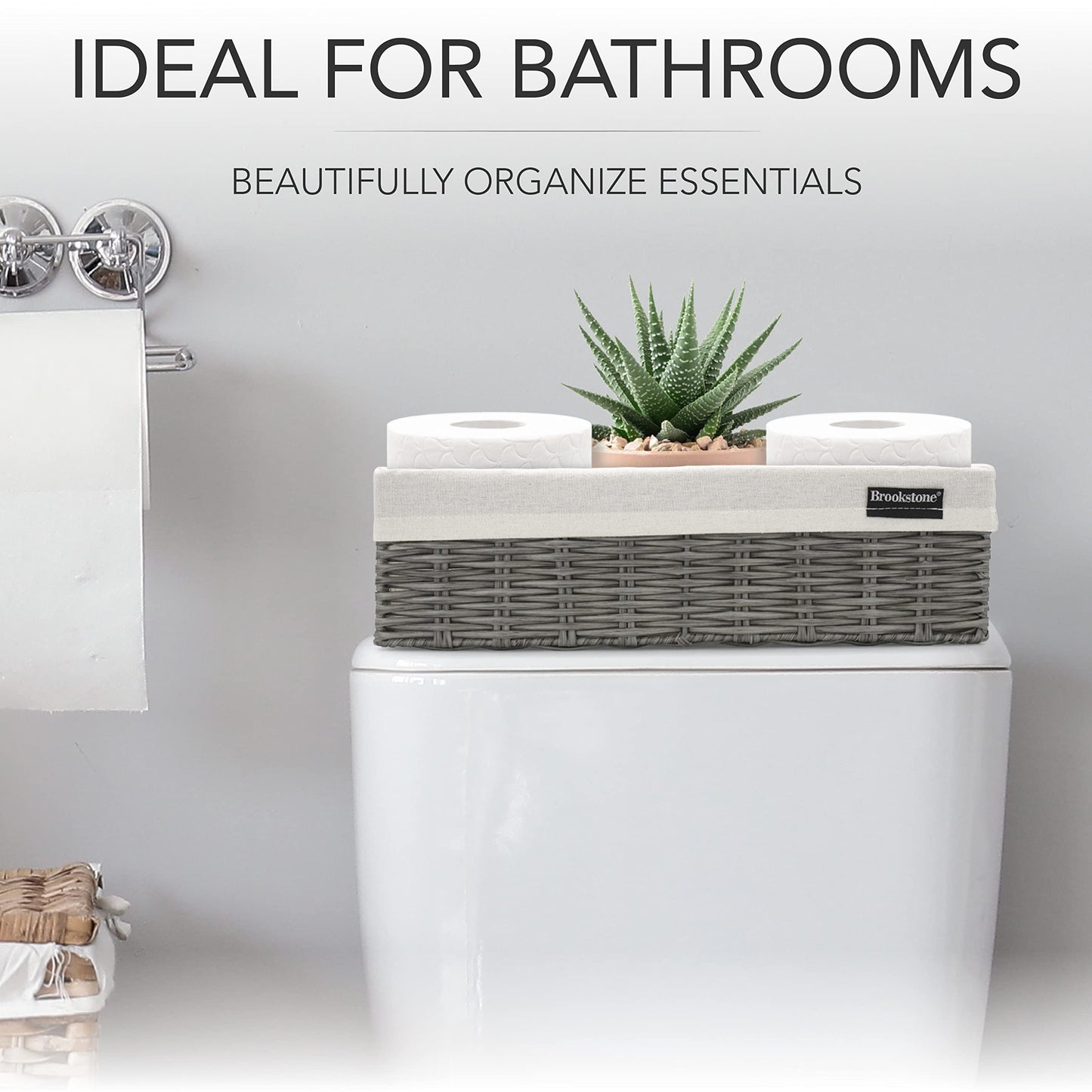 Brookstone Wicker Shelf Storage Basket Decorative Shelf Bin, bathroom organizers and storage, Boho Living Room Decor, Spring Storage 2026 - Single Basket