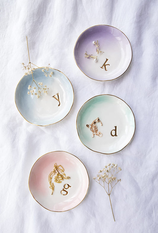 COLLECTIVE HOME - Ceramic Jewelry Tray, Decorative Trinket Dish for Rings Earrings Necklaces Bracelet Watch Keys, Birthday Mother's Day Christmas Gift for Women, 4.75", Colored Surface (M)