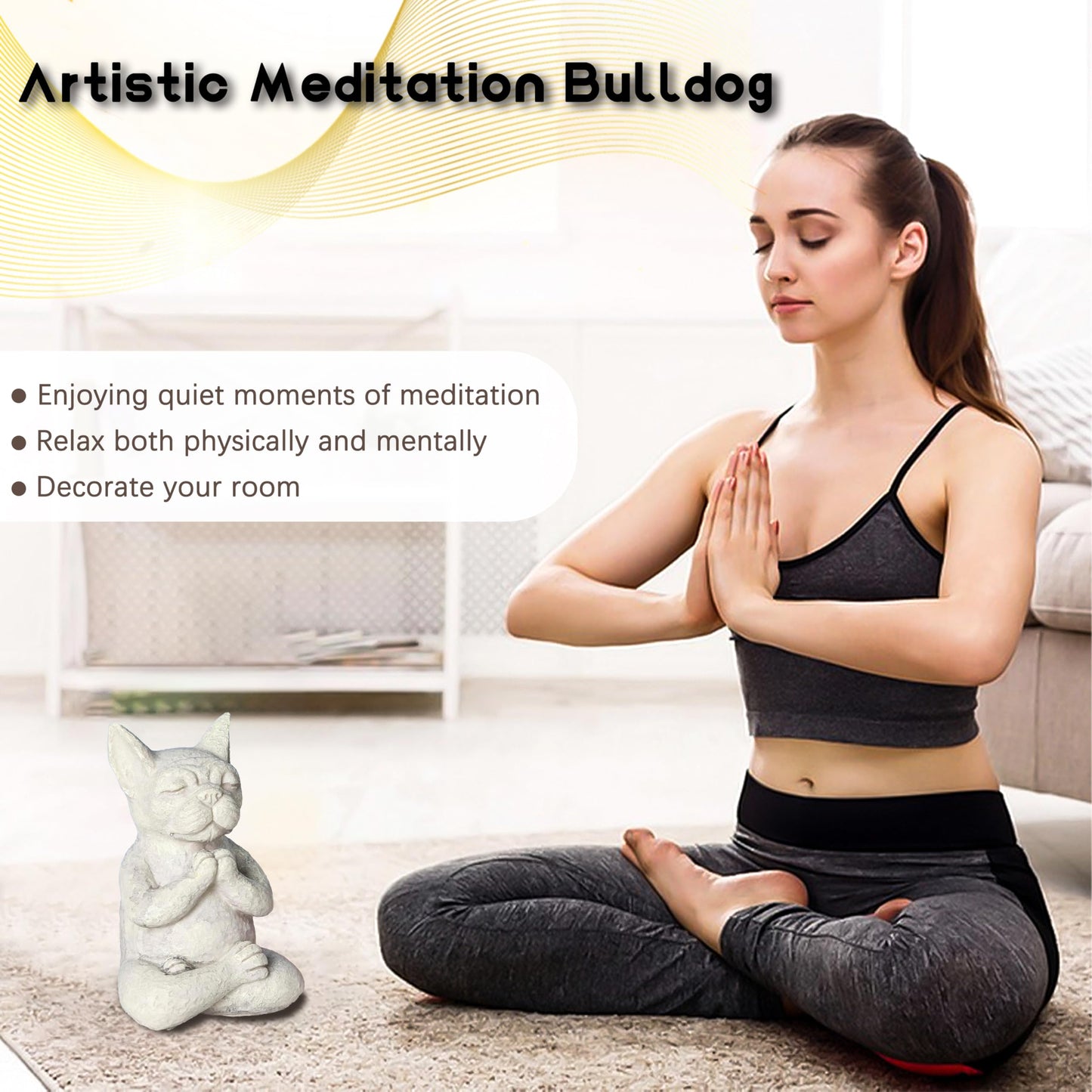 Umisun Meditating Buddha Bulldog Statue-Cute Funny Zen Animal Tabletop Decor for Home and Garden for Patio Lawn Yard Porch Ornament Garden Gift