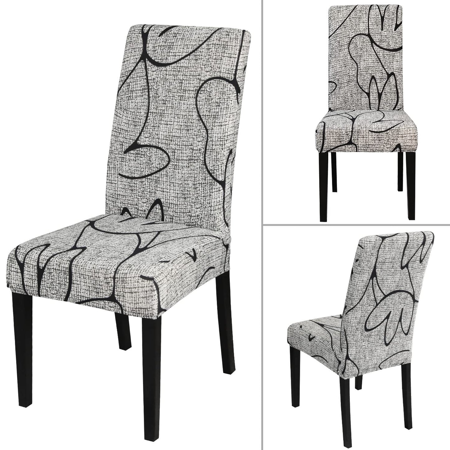 JQinHome Pattern Chair Covers for Dining Room Set of 4, High Stretch Removable Washable Parsons Chair Slipcover for Home Party Hotel Wedding Ceremony (4PCS, Lotus Gray)