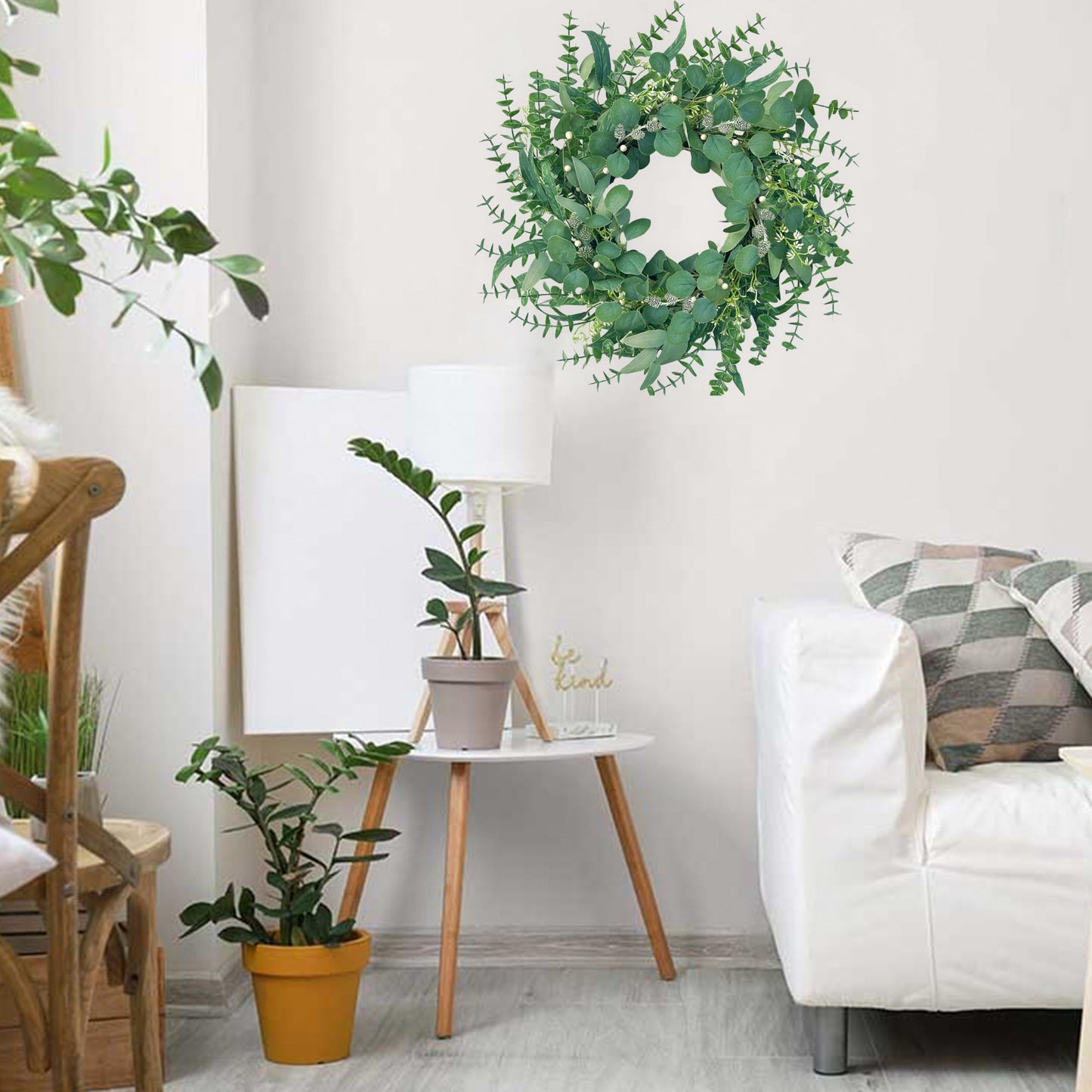 MAINGKAUNG Spring Wreath 22 Inch Spring Summer Wreaths with Eucalyptus Leaves and Berries Seasons Green Eucalyptus Wreath for Farmhouse Porch Front Door Wall Decor and Year Round Use