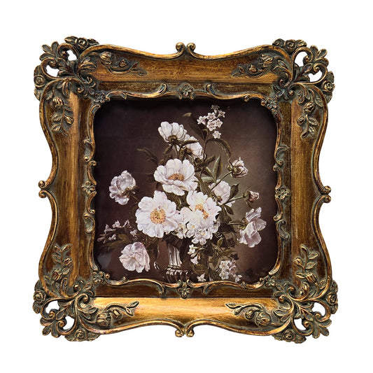 BILXIM 4x4 Small Vintage Picture Frame, Antique Bronze Gold Ornate Square Photo Frame, Wall Hanging or Tabletop Display, Decorative Floral Design Retro Home Decor, Photo Gallery Art