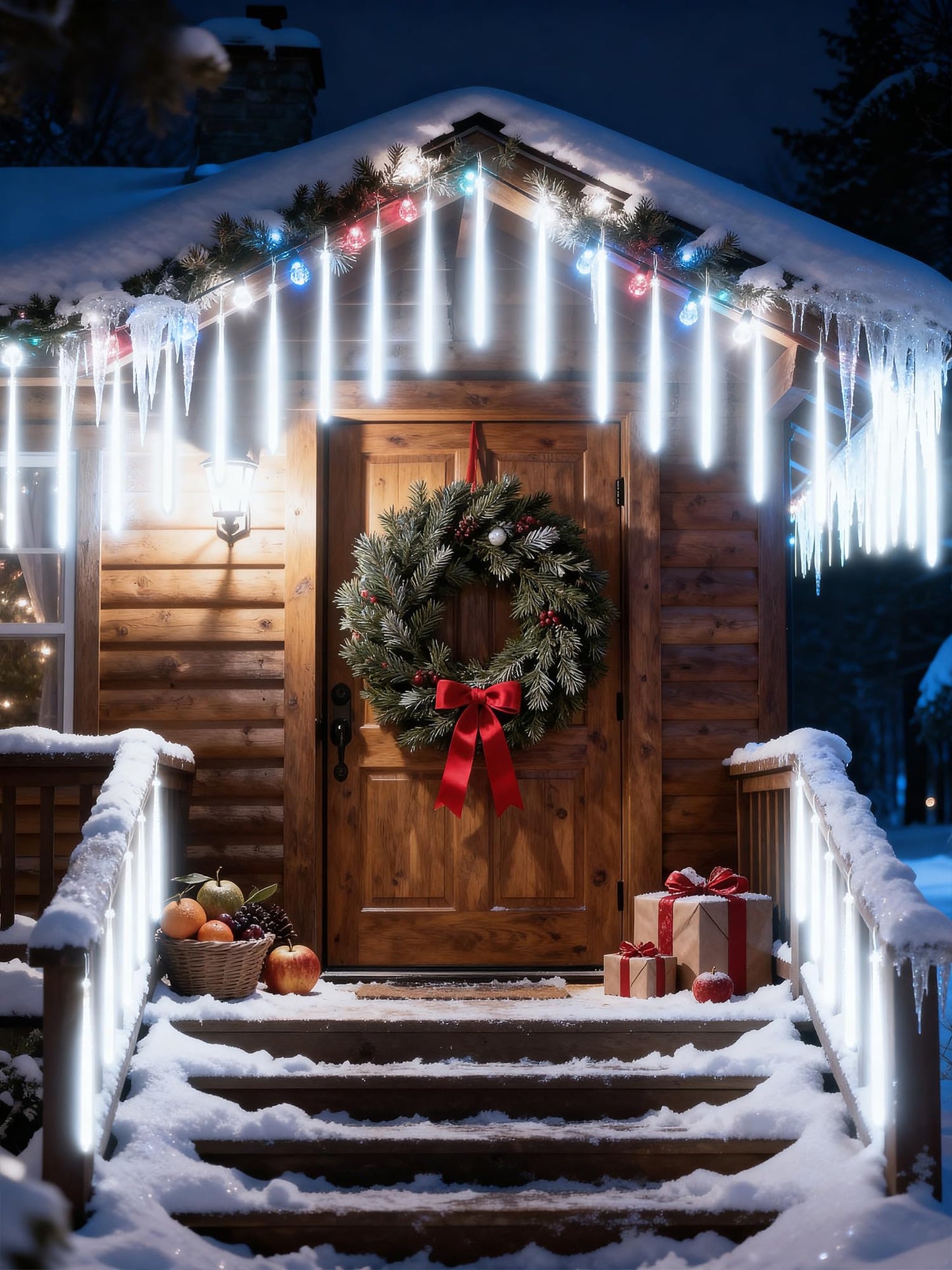 Flacchi Cool White 20 Tubes Meteor Shower Icicle Lights 480 LED Raindrop Lights with Timer Function Cascading Falling Rain Light for Holiday Party Christmas Decorations