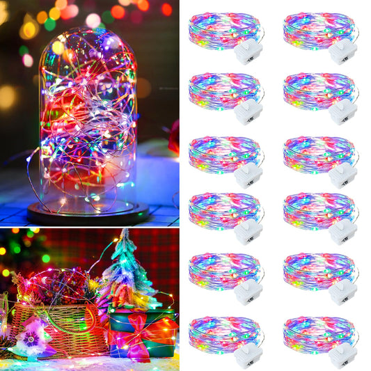 chzk 12 Pack Multicolor Fairy Lights Battery Operated, 7ft 20 LED Mini String Twinkle Lights for Mother's Day Easter Christmas Mason Jars Centerpiece Table Decorations (12, Multicolor)