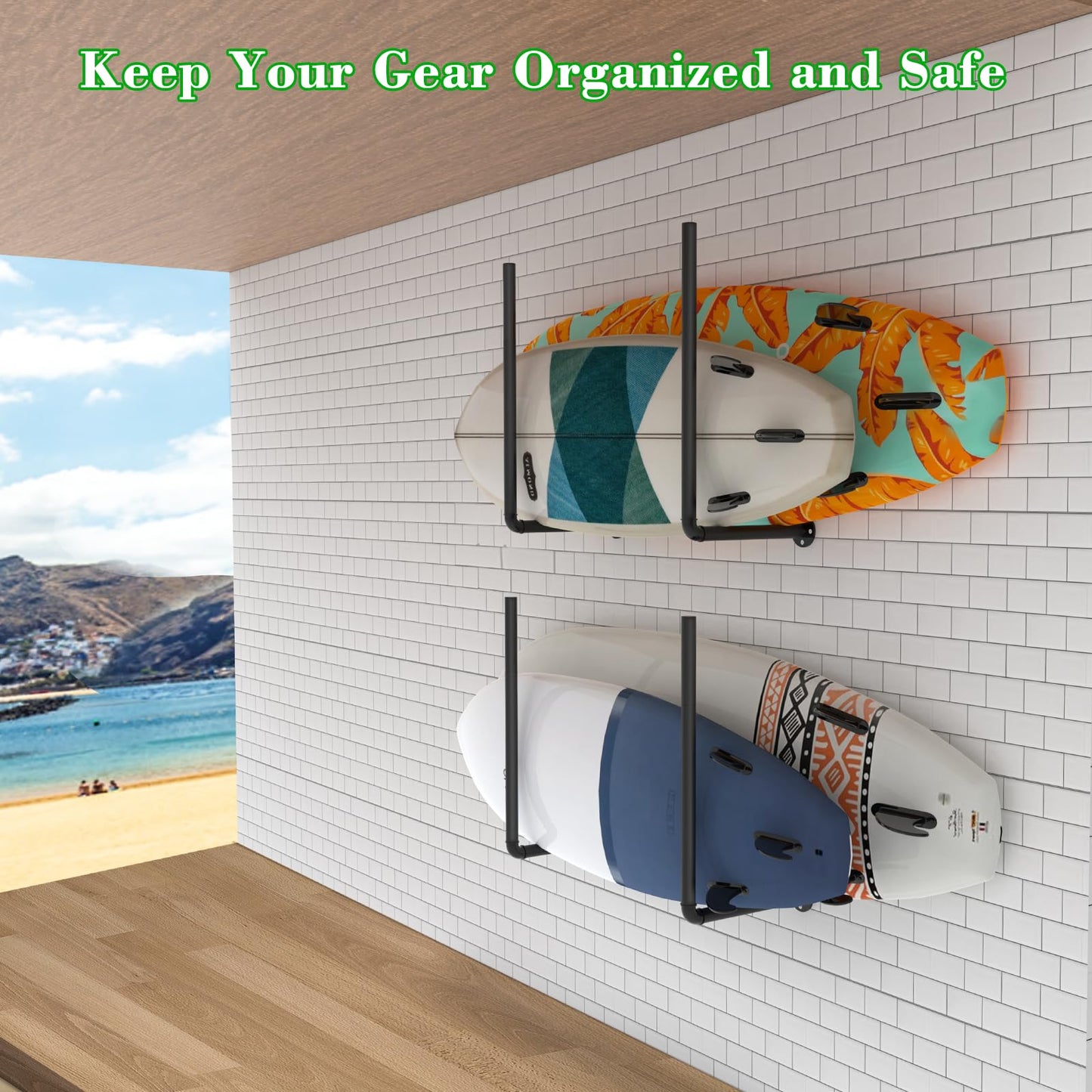 Paddleboard and Surfboard Storage Rack, 3 in 1 Overhead Garage Ceiling Storage Rack & Kayak Rack Wall Mount Organization & Adjustable Ladder Hanger for Canoe Rack, Snowboard with Non-Slip Padding