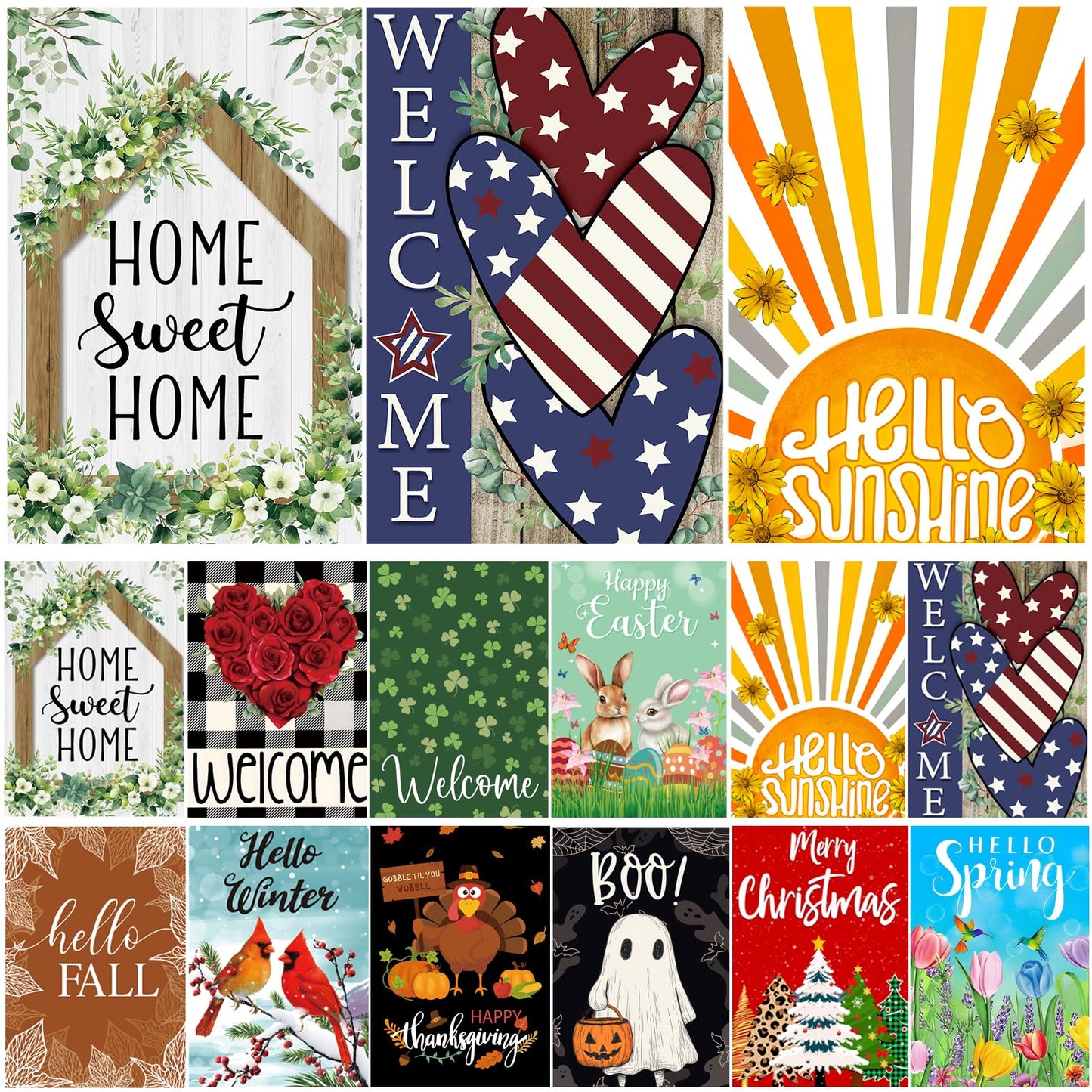 Seasonal Garden Flags Set of 12 Double Sided 12x18 Inch, Small Yard Flags for Outside, Christmas Halloween Easter Valentine's Day Decor, Spring Summer Fall Winter Holiday Garden Decorations