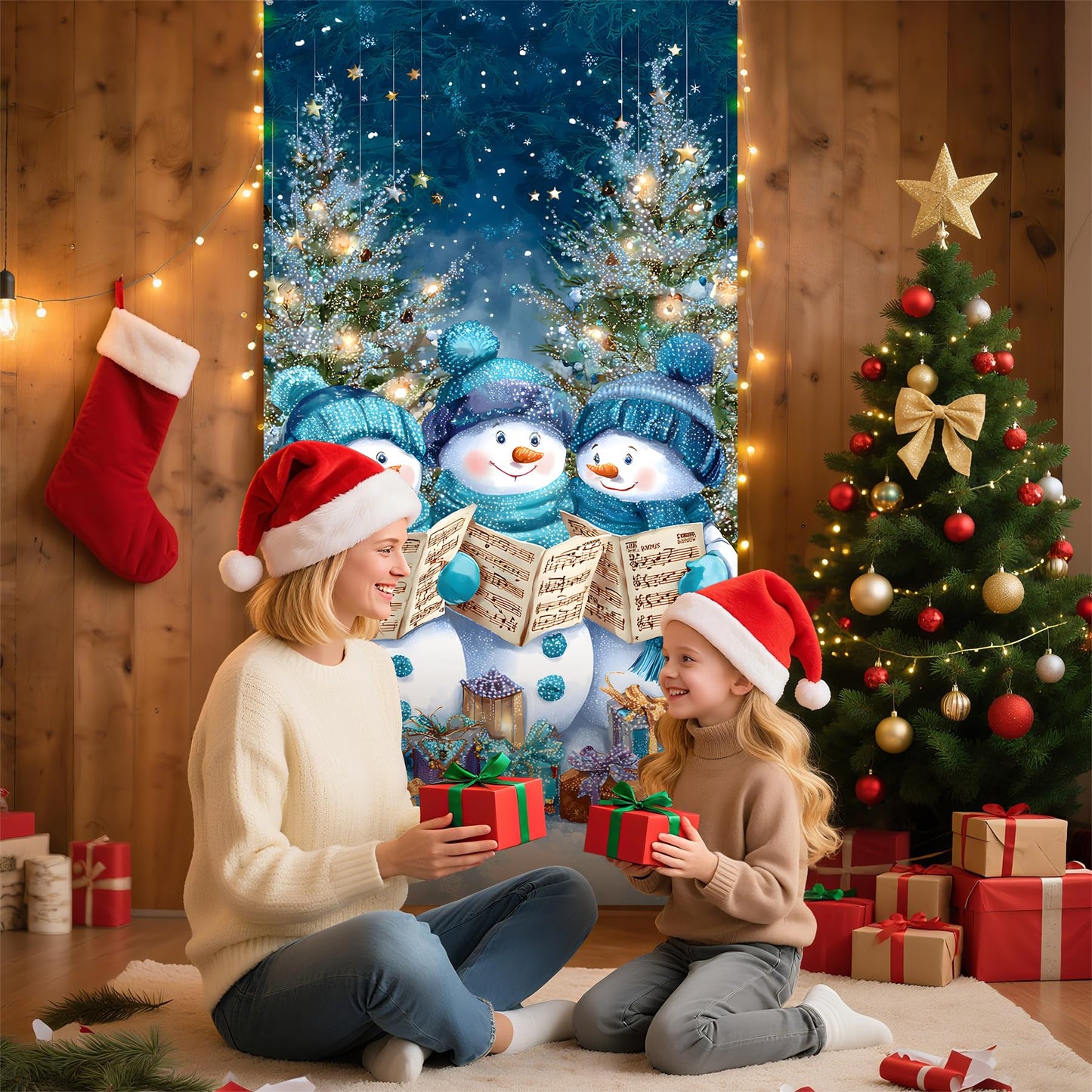Merry Christmas Banner Door Cover 6 x 3 ft, Christmas Decorations for Party Banners, Xmas Winter Holiday Background Home Decor (Snowman)
