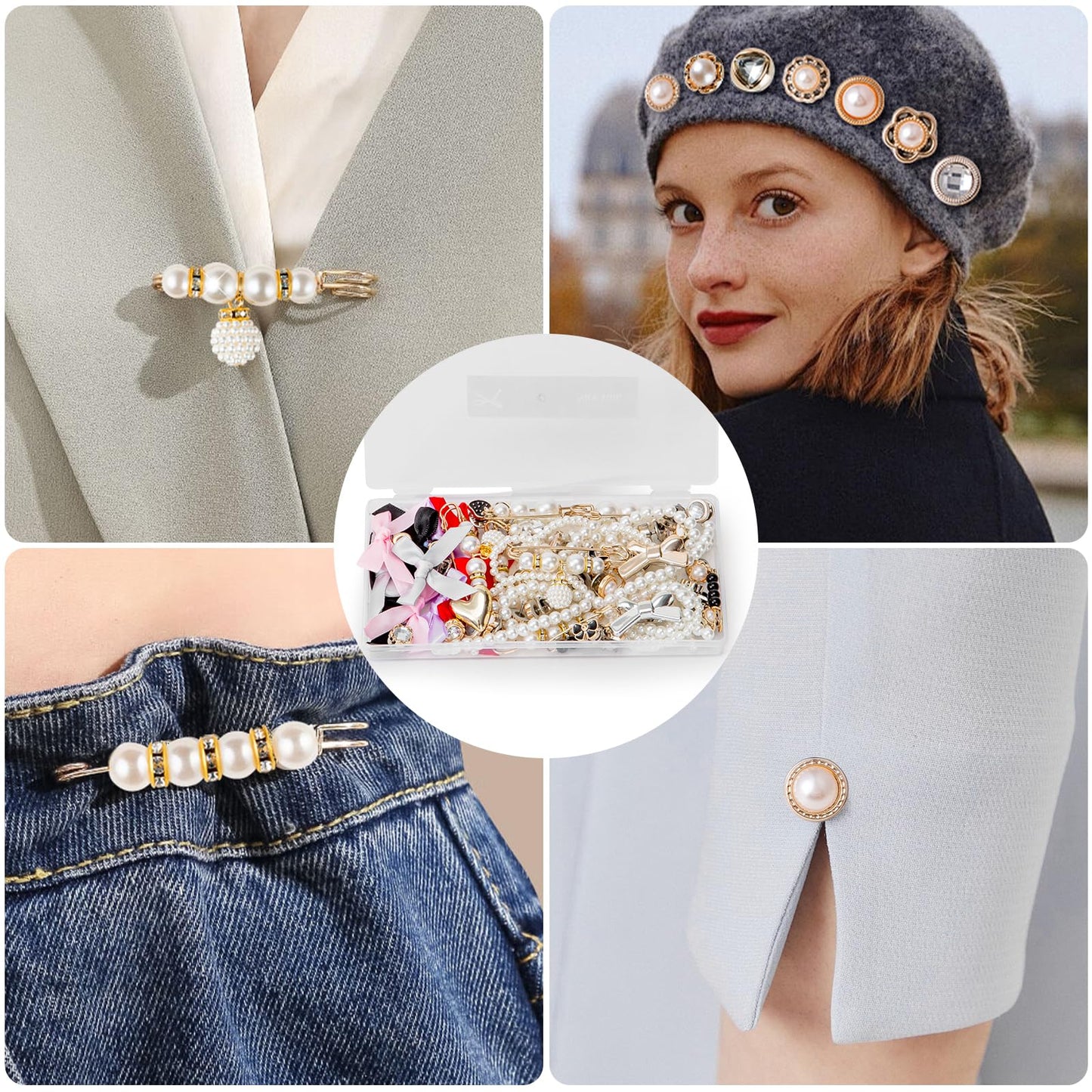 RQAYE 50pcs Shoe Charms for Sneakers & Accessories - DIY Shoe Lace Pearl Rhinestone Brooches and Pins for Women,Junk Socks Charms Kit and Satin Cute Shoelace Accessories