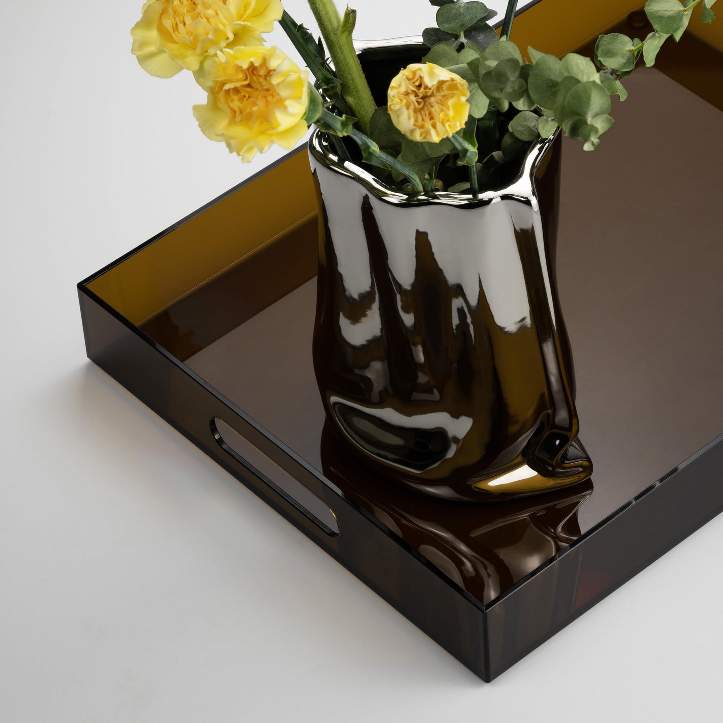 ATZYmolin 16"x12" Large Acrylic Serving Tray Decorative Ottoman Coffee Table Vanity Tray Tea Fruit Platter Snack Appetizer Dessert Drink with Handles for Bar Kitchen Party, Amber