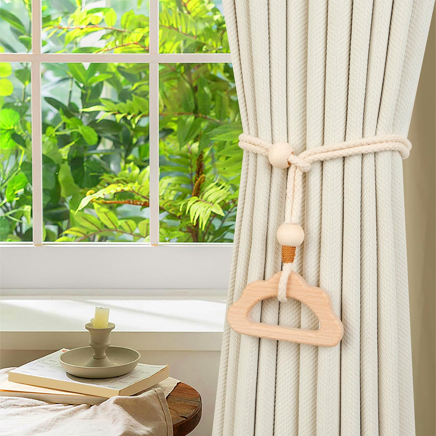 TMAOMU 2 Pack Wooden Curtain Tiebacks - Animal Shaped Hand Carved Drapery Holdbacks, Decorative Window Accessories for Living Room, Bedroom (2, Clouds)