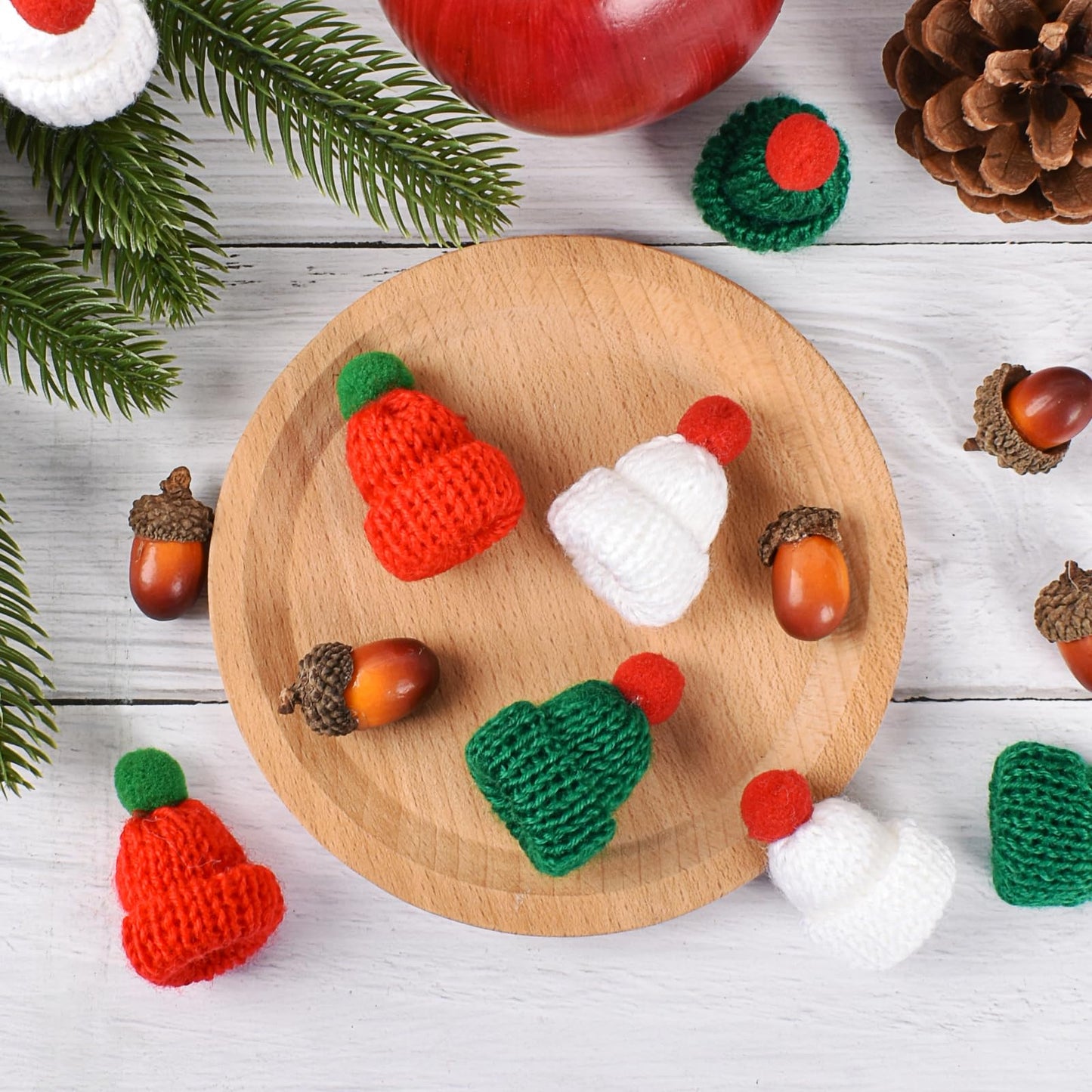 Luckforest Mini Knitting Hats, 24 Pcs Christmas Mini Knitting Doll Hats Mini Wool Hats for Christmas Party Tree Ornaments DIY Art and Craft, 3 Colors
