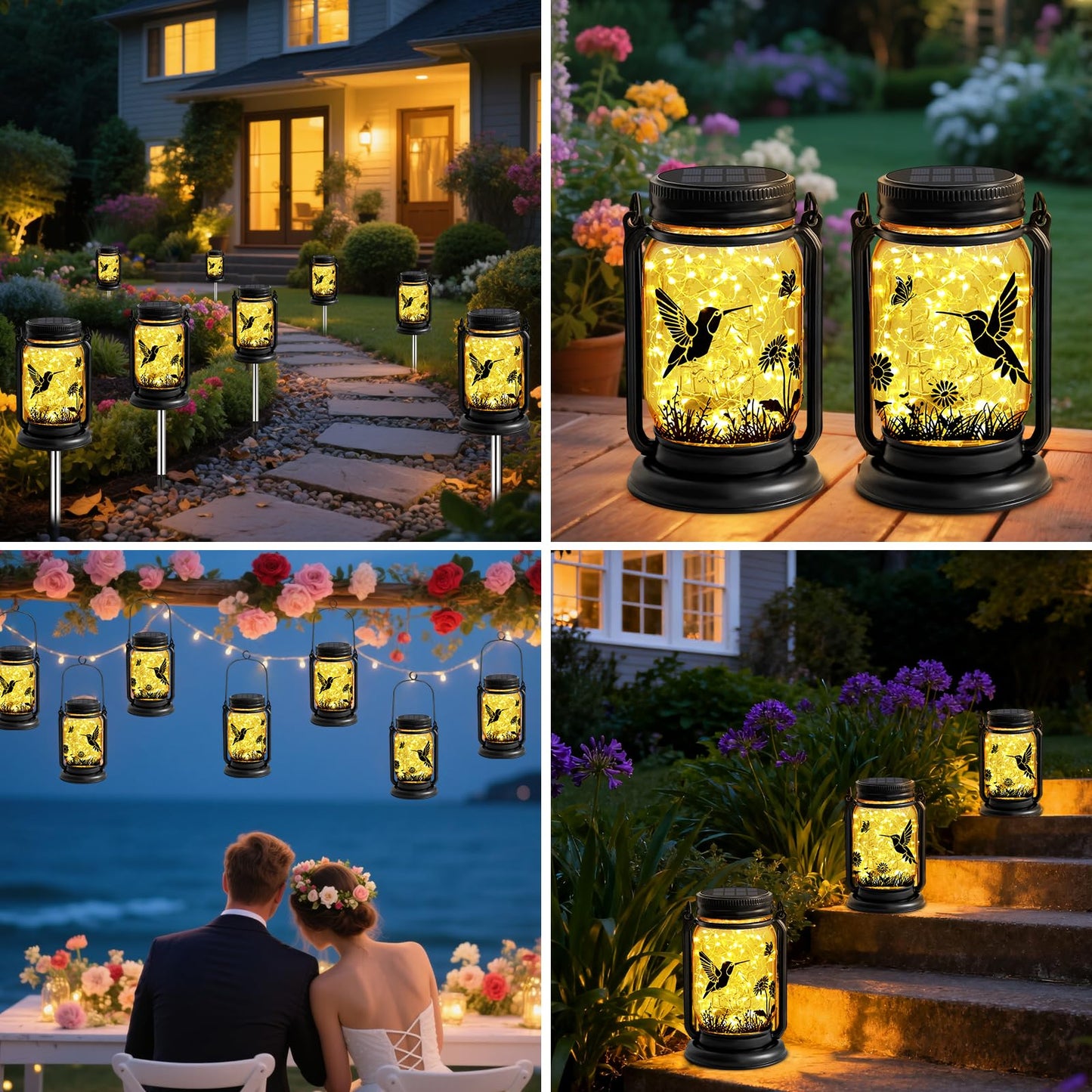 ANGMLN Hummingbird Solar Lanterns Outdoor Waterproof -Gifts for Women Mom Grandma Birthday, Mothers Day, Mason Jar Hanging Lights for Patio, Yard, Porch, Balcony, Garden Decor