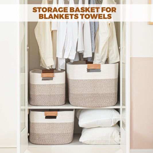 danpinera Blanket Basket, 72L Woven Storage basket with Leather Handle, Eco-friendly Decorative Storage Organization in Bathroom & Living Room for Towels 22 ''*17 ''*11.8 '', Gradient Brown