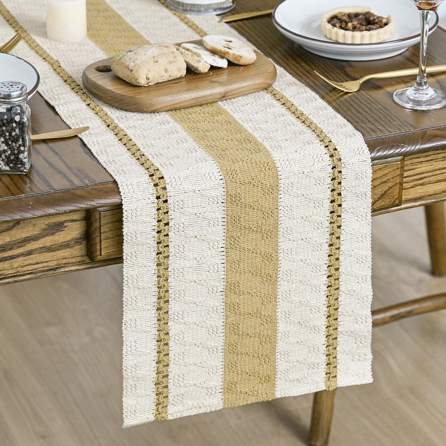 Artoid Mode Burlap Brown Farmhouse Woven Rustic Table Runner, Seasonal Holiday Hollow Kitchen Dining Table Decoration for Home Party Decor 12x72 Inch