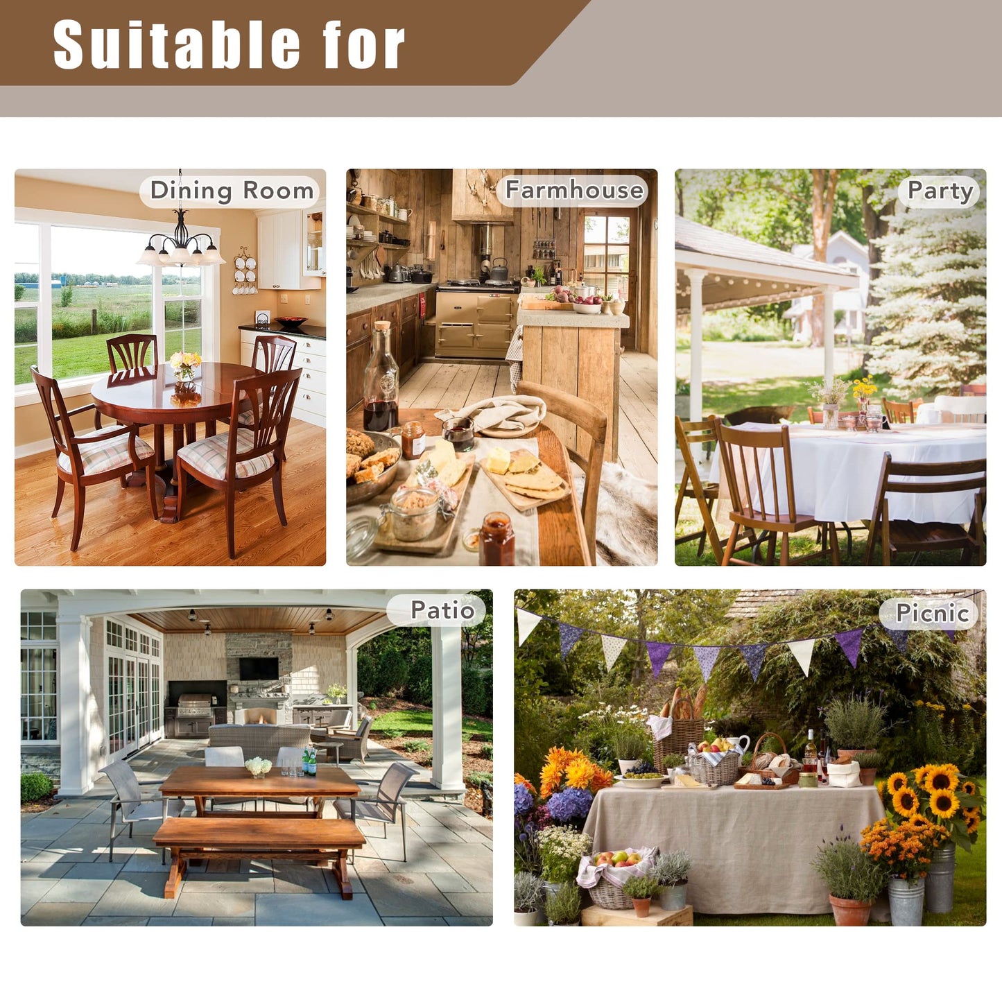 Fitable Nature Faux Linen Tablecloths Rectangle 60 x 84 Inch - 2 Pack Neutral Table Clothes for 4-6 Foot Tables, Wrinkle-Proof Faux Burlap Table Cover for Dining, Farmhouse, Outdoor Picnic, Camping