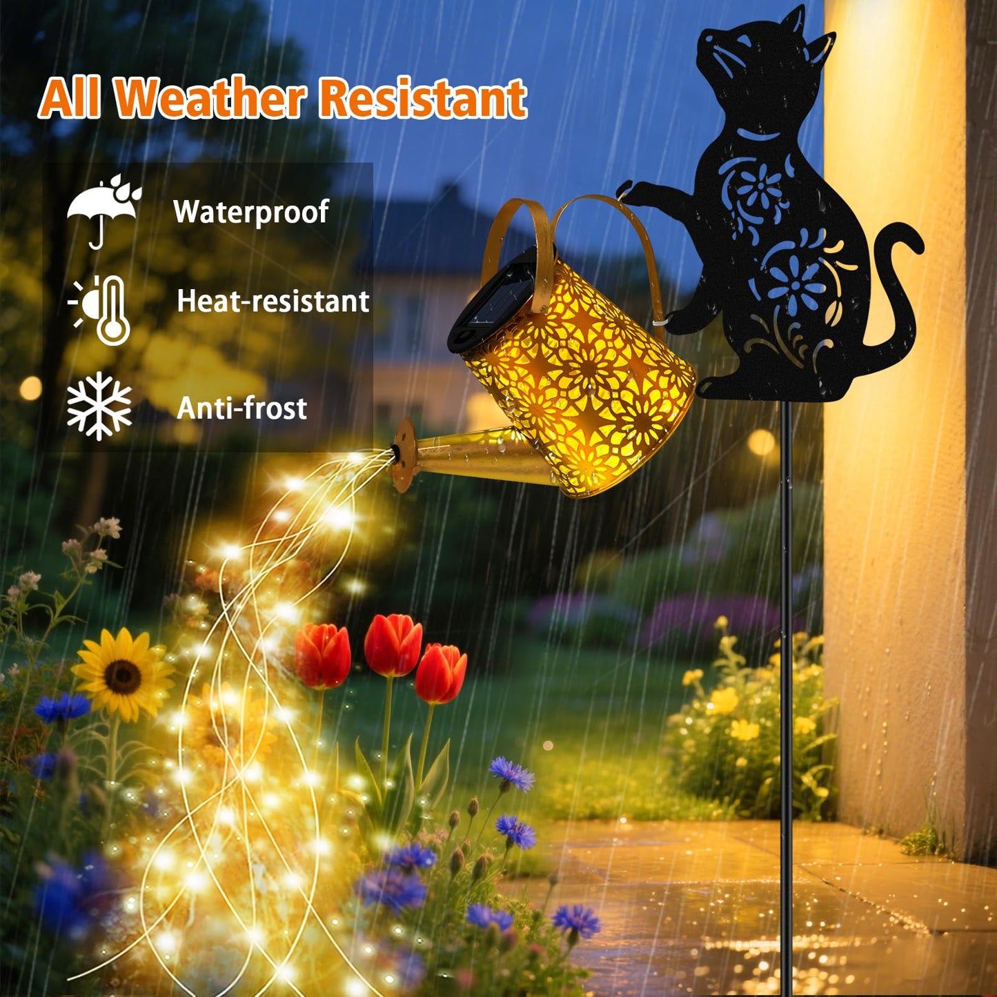 Solar Watering Can Lights, Cat Hanging Lantern Solar Lights Outdoor, Cat Lover Gifts for Mom Women Birthday Mother's Day Christmas, Waterproof Garden Decor Outside Patio Yard Pathway Backyard