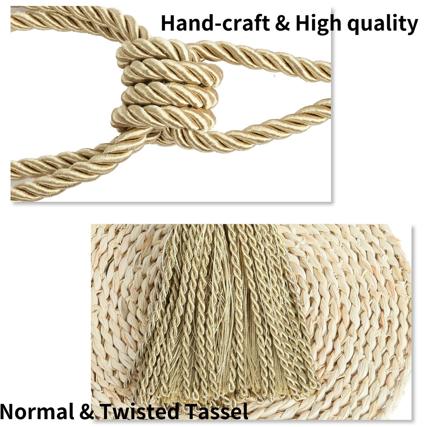 HedongHexi 2 Pack Gold Curtain Tassel Tibacks, Modern Rope Window Curtain Ties Backs for Draperies, Outdoor Elegant Decorative Curtain Holdbacks