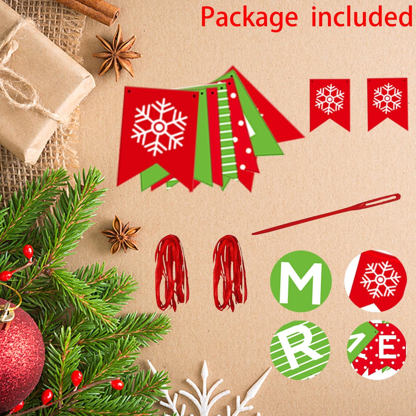 Merry Christmas Banner - Premium Heavyweight Paper Holiday Sign with String & Threading Needle for Indoor Fireplace, Wall, Windows | Traditional Festive Decor (Merry & Bright) (double-sided)