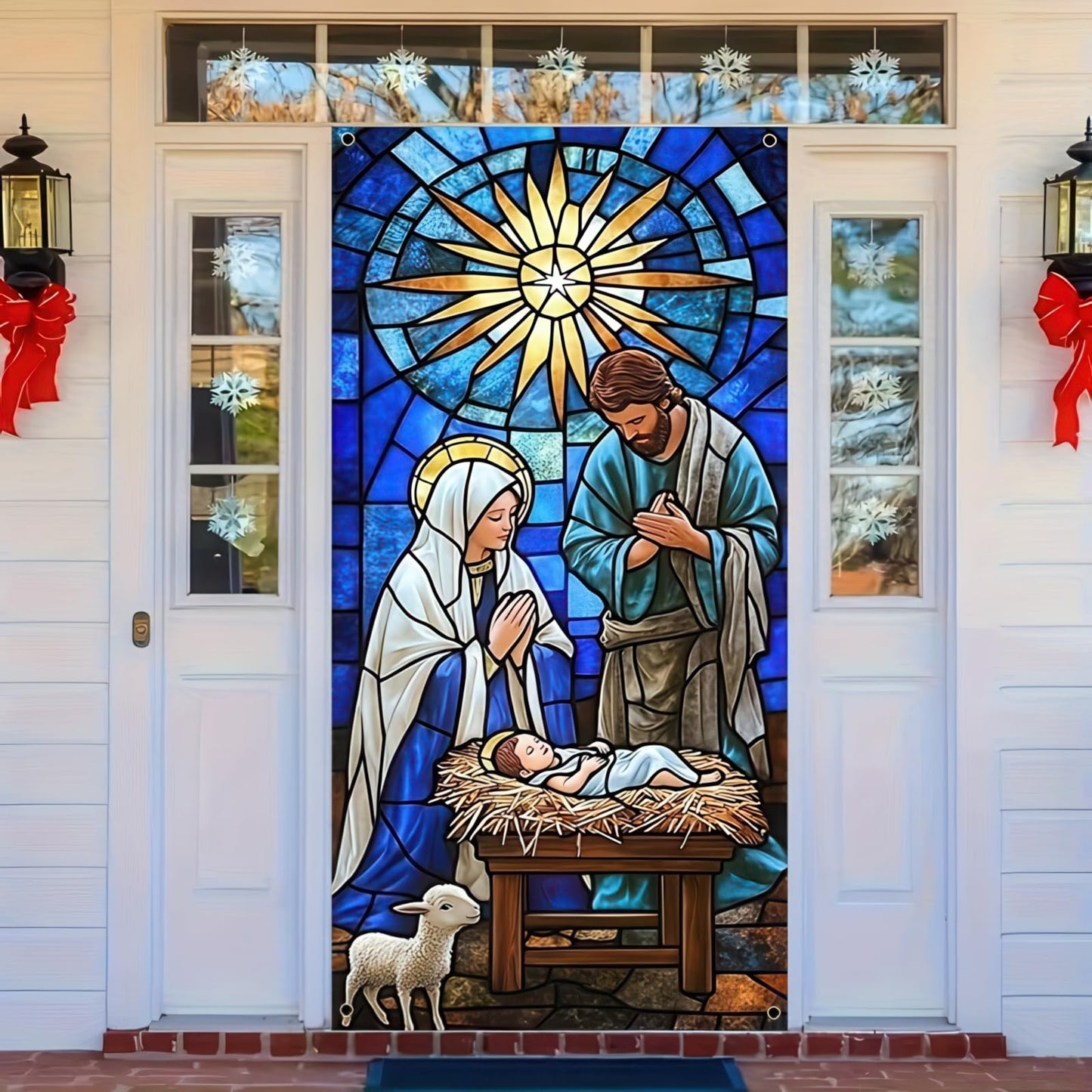 BlissYard Christmas Door Cover 71x35 Inch Nativity Scene Door Banner, Religious Christmas Decoration with Holy Family Design, Front Door Indoor Outdoor Holiday Party Photo Backdrop Hanging Cover
