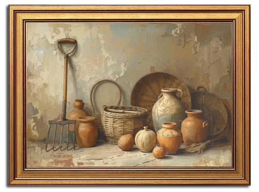 Vintage Gold Framed Rustic Farmhouse Wall Art Retro Jars Painting Picture Wall Decor Country Still Life Oil Poster Print Artwork for Rural Farm kitchen Home Decoration