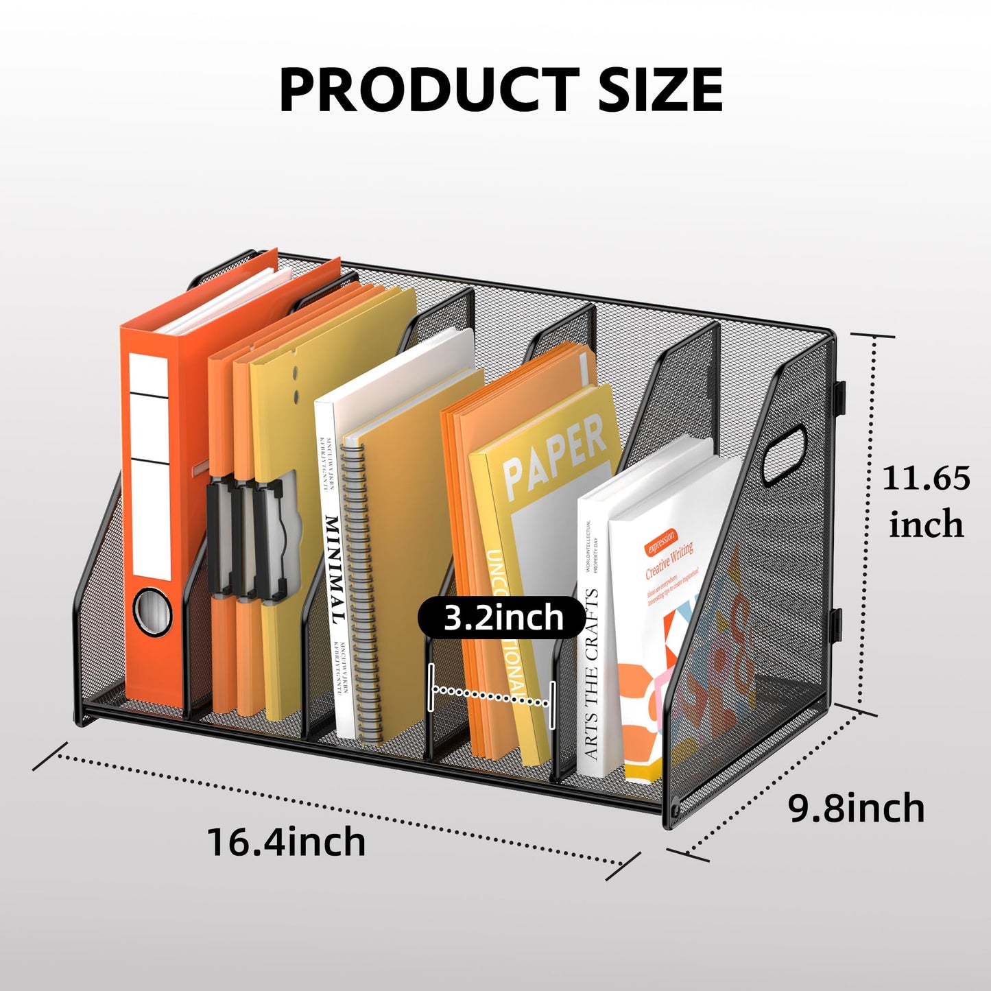 SUPEASY Binder Organizer, Magazine File Holder with 5 Vertical Compartments Rack, Metal Desk File Organizer & Binder Holders, Magazine Organizers for Office Desktop, Home, School, Classroom (Black)