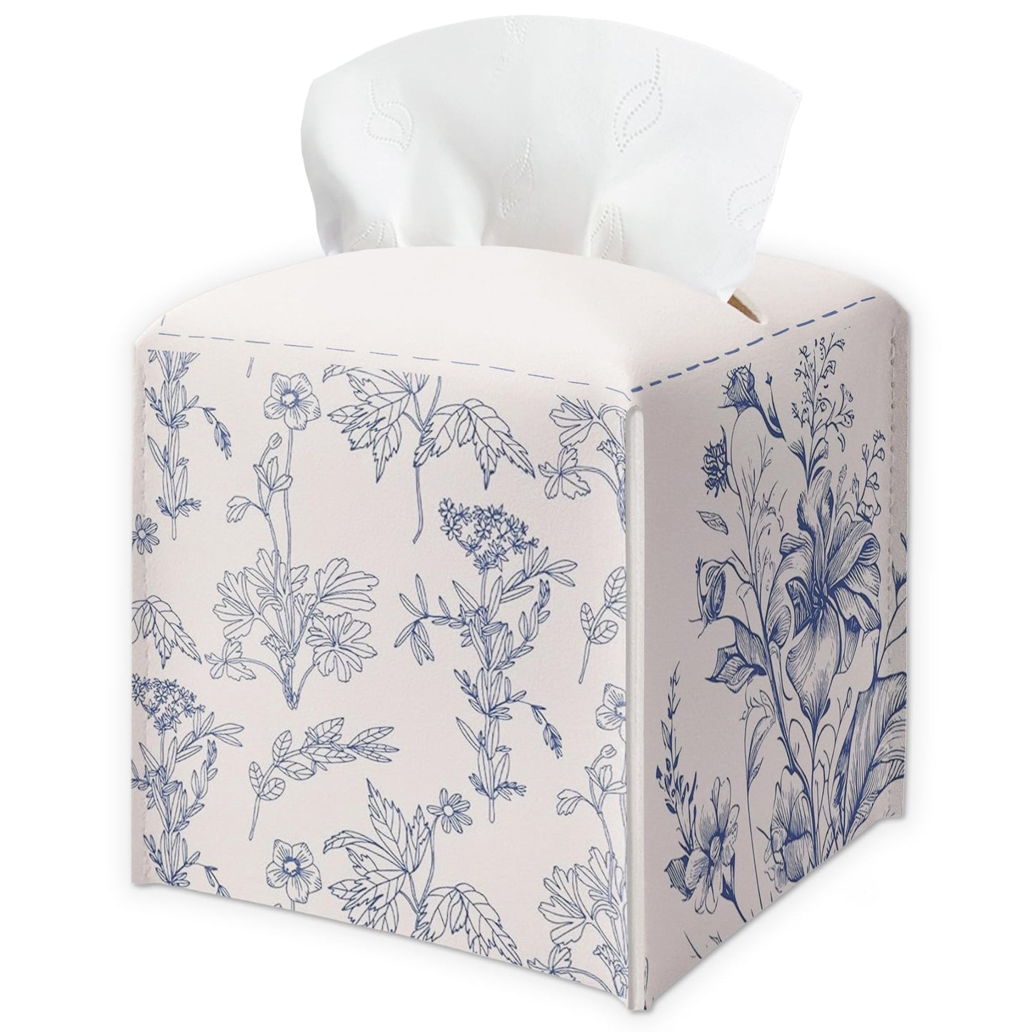 Spring Floral Tissue Box Cover Square - Sketch Flowers Tissue Holder - Waterproof Facial Paper Organizer for Home Bathroom Office - Desk Tabletop Supplies Decorative Dispenser Box - A03