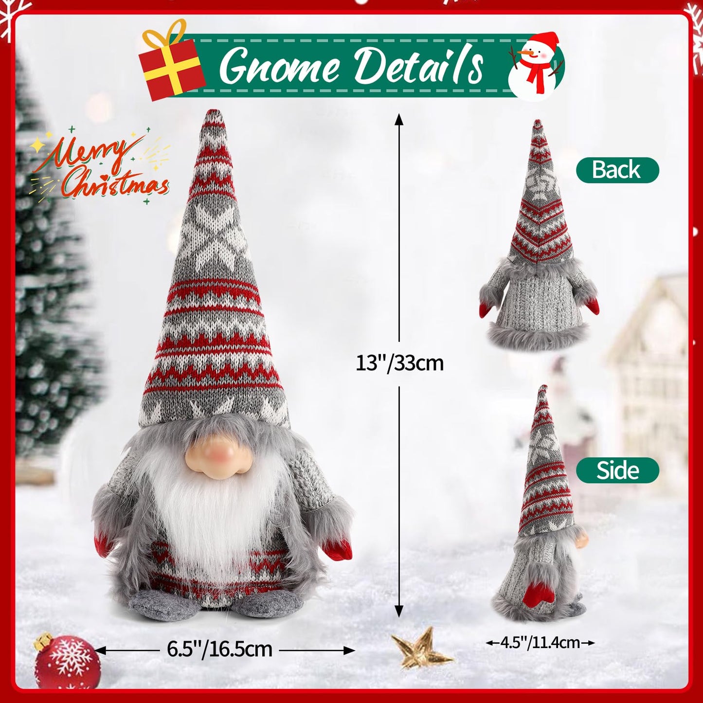 DUJSRZL Gnome Christmas Decorations - Santa Plush Ornaments Holiday Elf Dwarf Thanksgiving Halloween Valentines Nordic Gifts for Home Tiered Tray Tabletop Décor (Grey)
