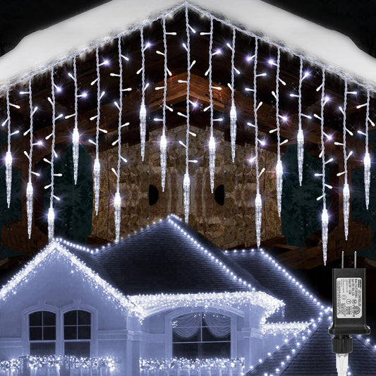 Icicle Christmas Lights, 29.5ft 360 LED Connectable Icicle String Lights with 60 Drops, Window Curtain Fairy Light with 8 Modes, Christmas Fairy Twinkle Light for Garden Eaves Xmas Decorations (White)