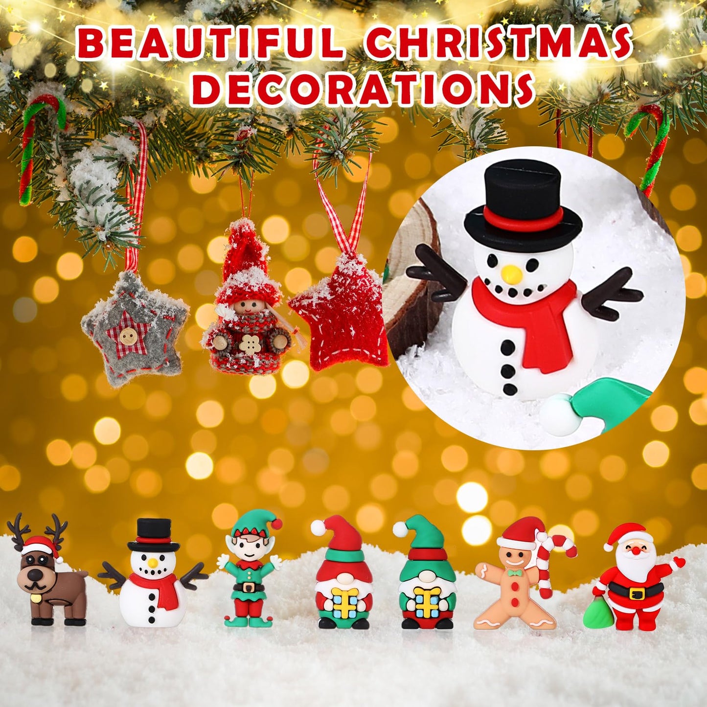 Halloscume 50 Pcs Mini Christmas Figurines Rubber Miniature Snowman Santa Gnome Reindeer Gingerbread Collectible Elf Figurines Ornaments for Home Table Decoration Xmas Holiday Party Supplies Gift