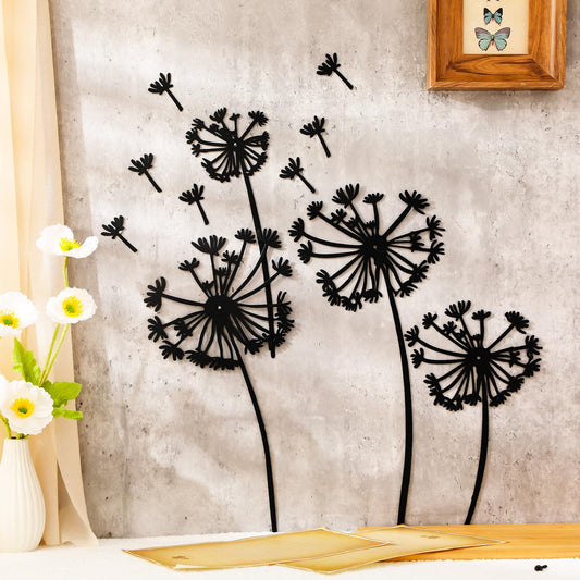 AceOrbit 12 Pcs Dandelion Metal Wall Art Dandelion Flower Wall Decor Rustic Metal Sculptures Black Nature Iron Sign Decoration for Home Living Room Yoga Studio Office Housewarming Gift