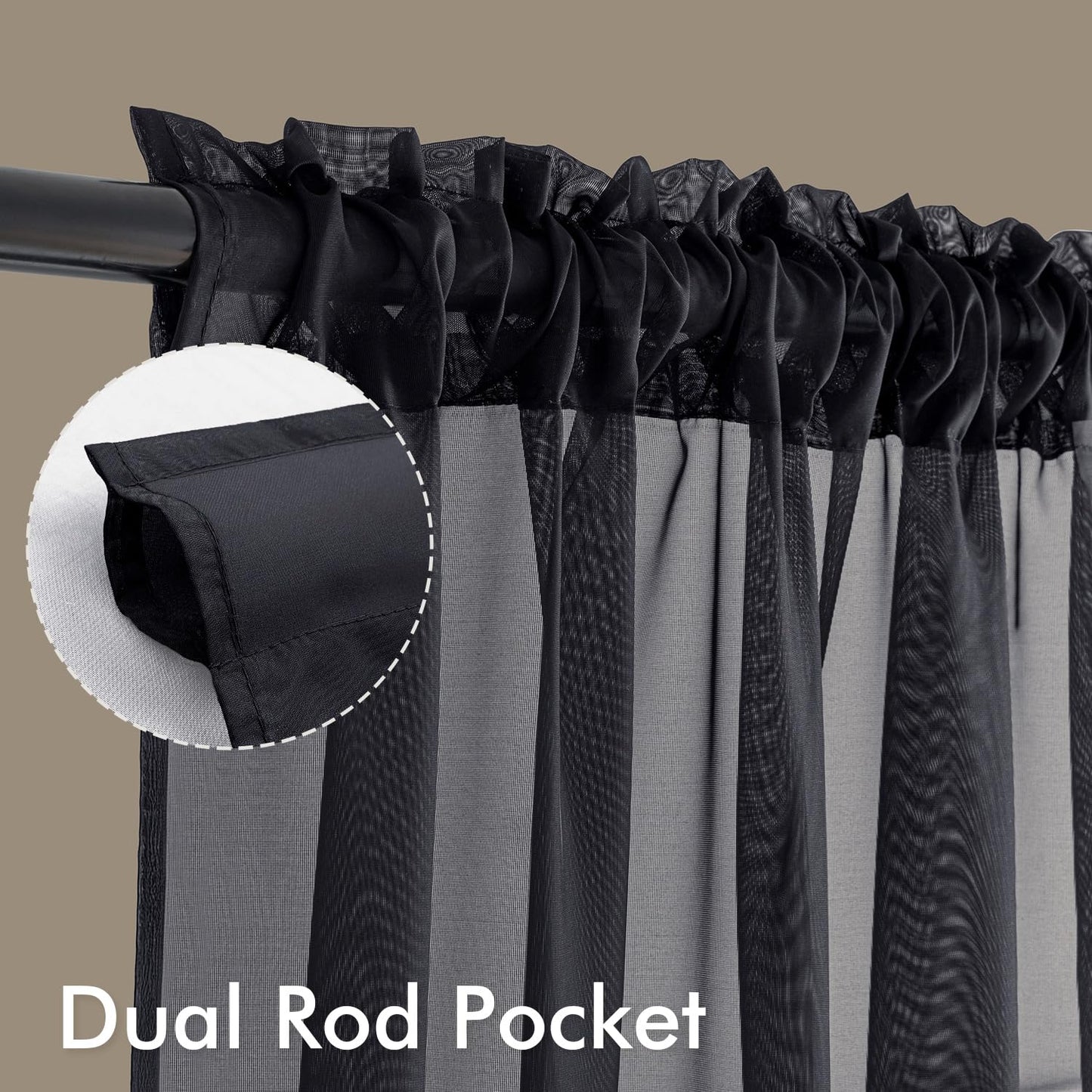 MIULEE Black Sheer Curtains 84 Inches Long, 4 Panels Set, Light Filtering Rod Pocket Voile Halloween Drapes for Living Room and Bedroom, Airy Soft Fabric Window Treatments, 42 x 84 Inches