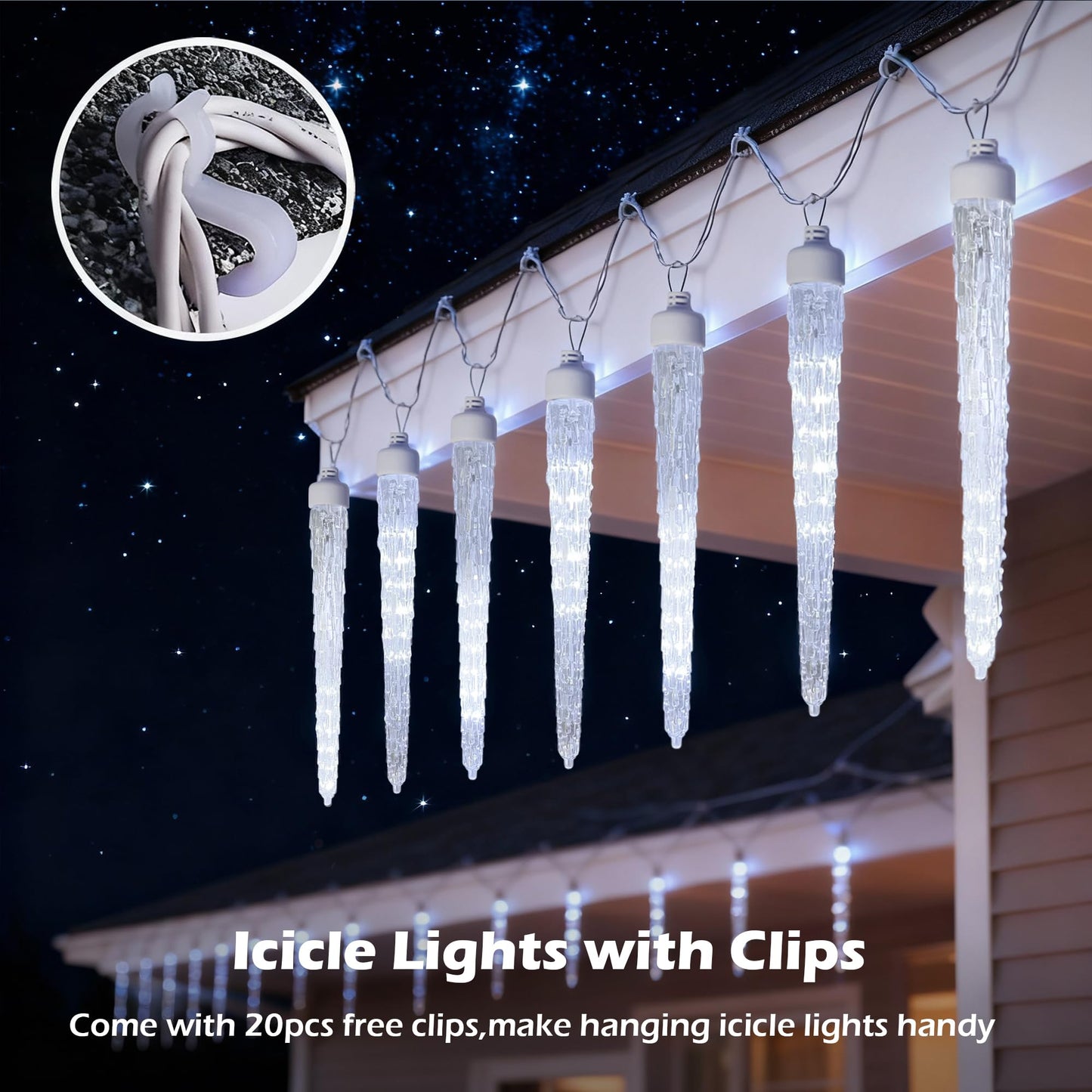 beatineon Icicle Lights for Outside,20ft 480 LEDs Crystal Meteor Shower Icicle Lights,Waterproof Plug in Hanging Icicle Christmas Lights for Christmas Garden Tree Decor
