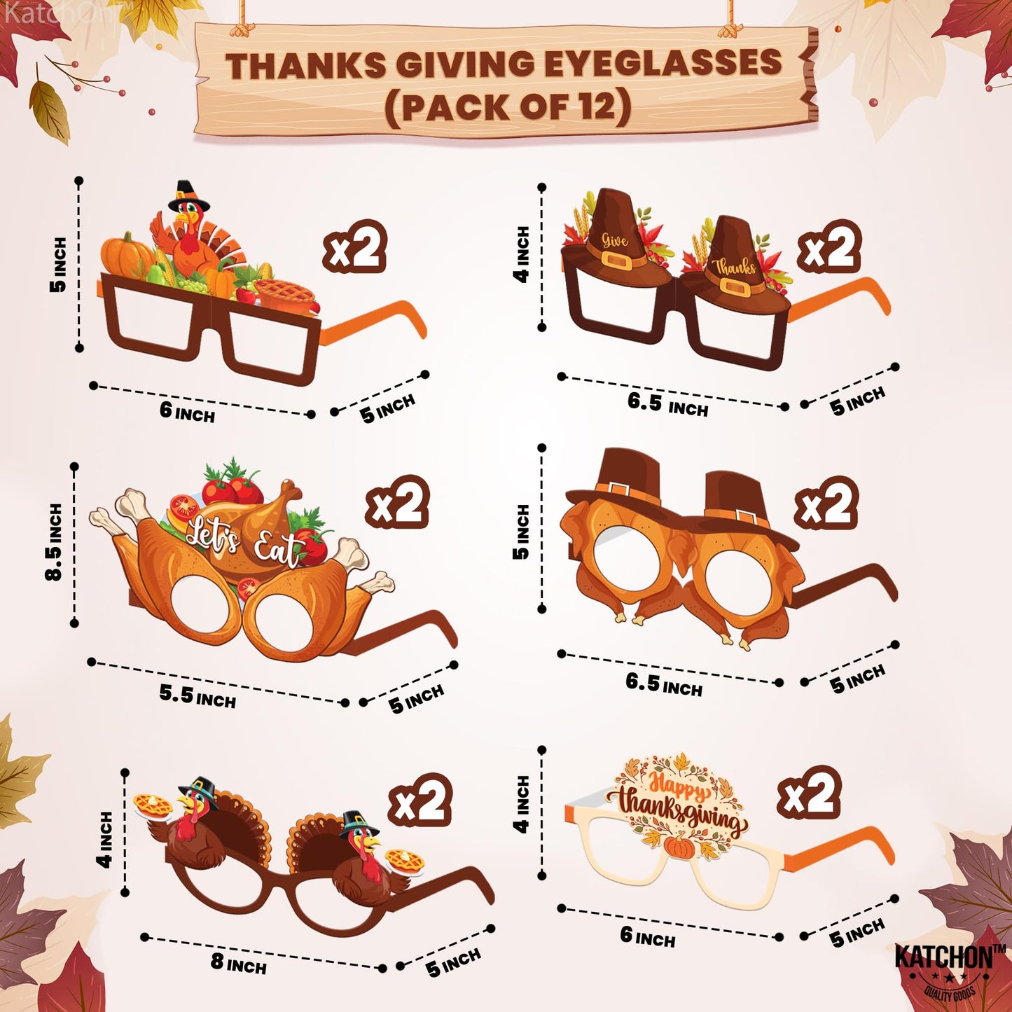 KatchOn, Happy Thanksgiving Glasses - Pack of 12 | Fall Thanksgiving Party Favors for Thanksgiving Party Decorations | Turkey Glasses, Thanksgiving Photo Booth Props | Thanksgiving Decorations