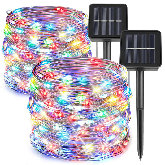 kemooie 2 Packs Solar Christmas Lights, Total 200 LED 66FT 8 Twinkle Modes Multicolor Solar Powered Fairy Lights, Waterproof for Outdoor, Tree, Garden, Christmas Decorations(Multi Color)