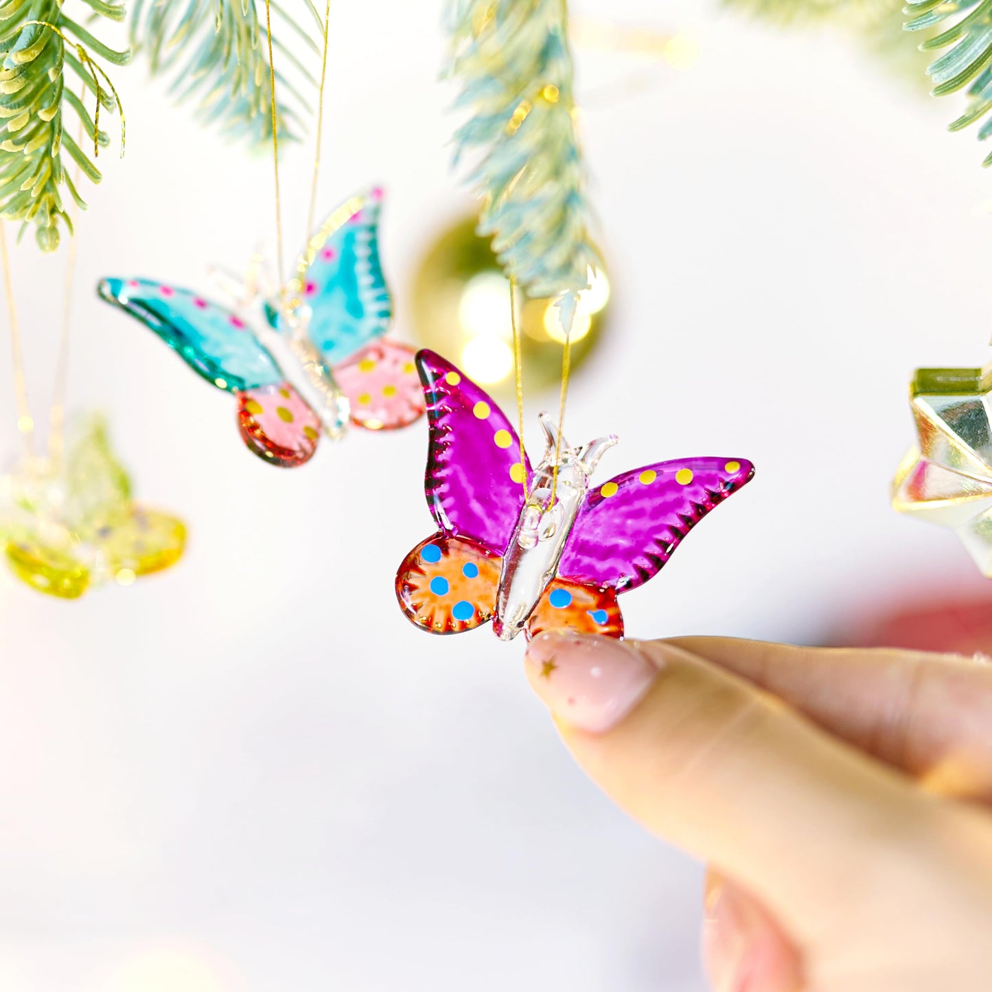 Set of 4 Crystal Butterfly Hanging Ornament 1.7in Glass Butterflies Ornaments Gifts for Women