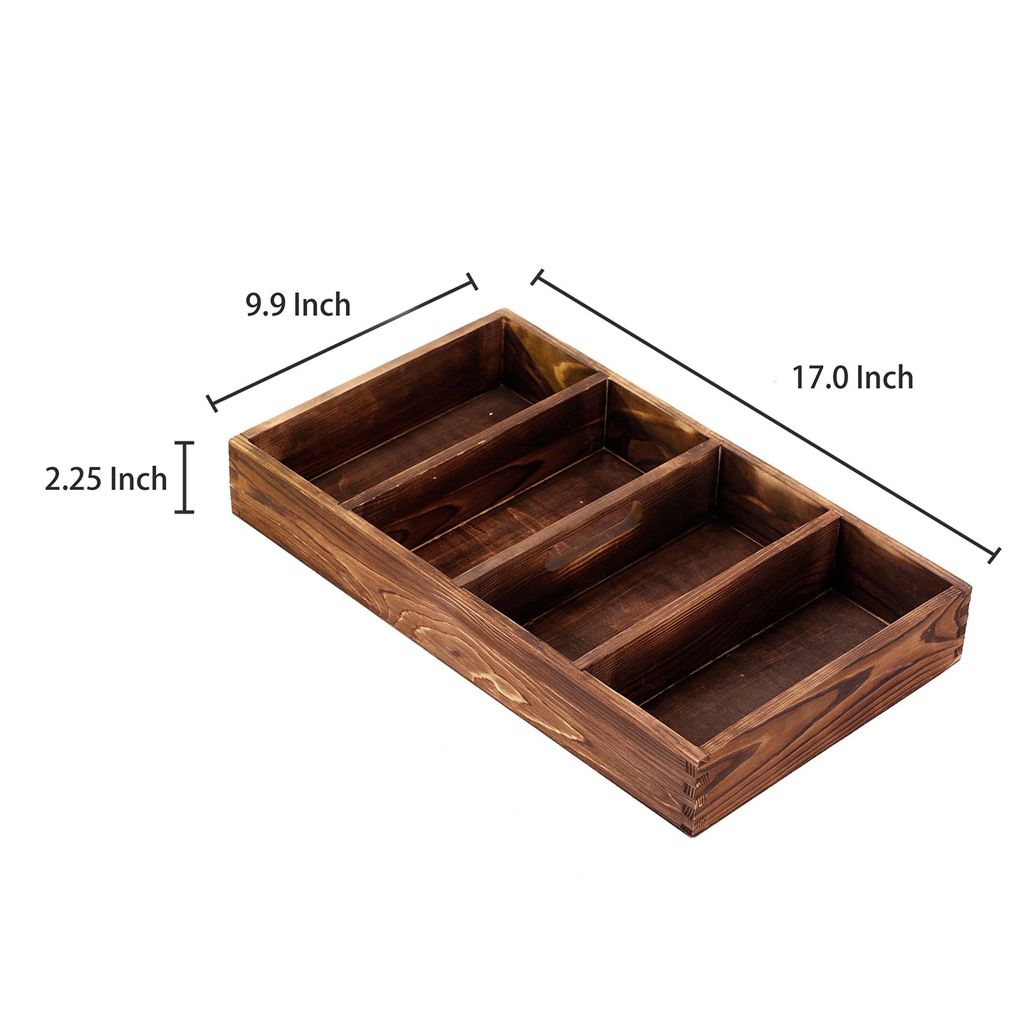 MyGift Burnt Wood Drawer Organizer Tray with 4 Slots, Multipurpose Utensil, Cutlery, Tools Wooden Bin