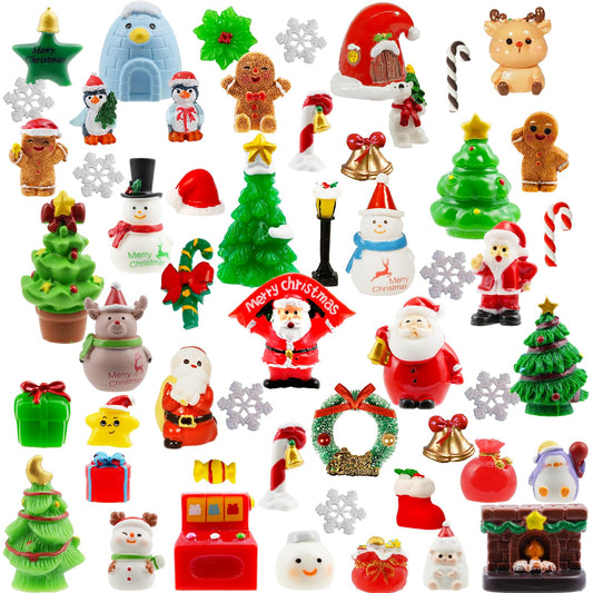 Exasinine 50Pcs Mini Christmas Figurines 48 Style Christmas Miniature Figurines for Winter Xmas Village Accessories Cake Toppers & Home Décor