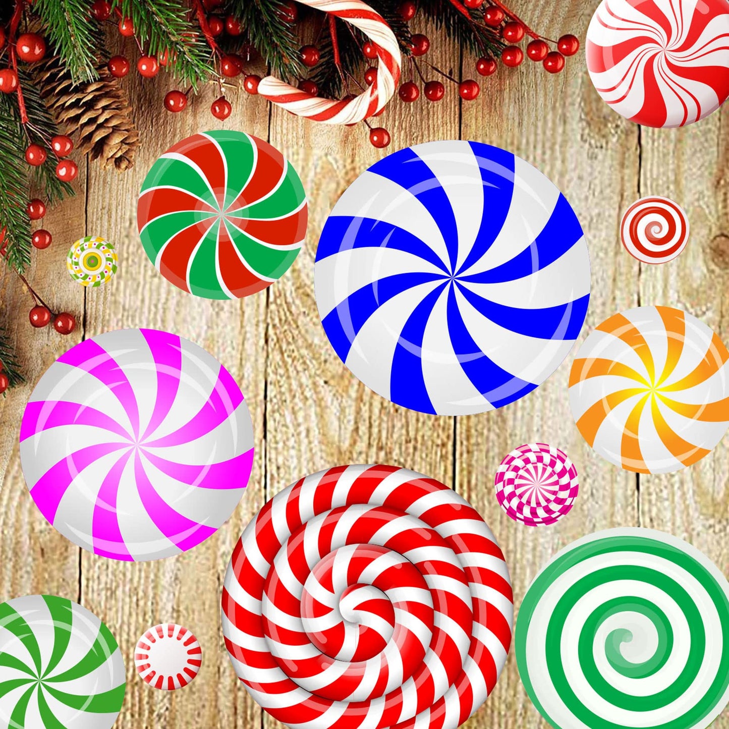 Funnlot 57PCS Peppermint Floor Decals Christmas Wall Stickers Decals Christmas Stickers Candy Wall Stickers for Candyland Decoration