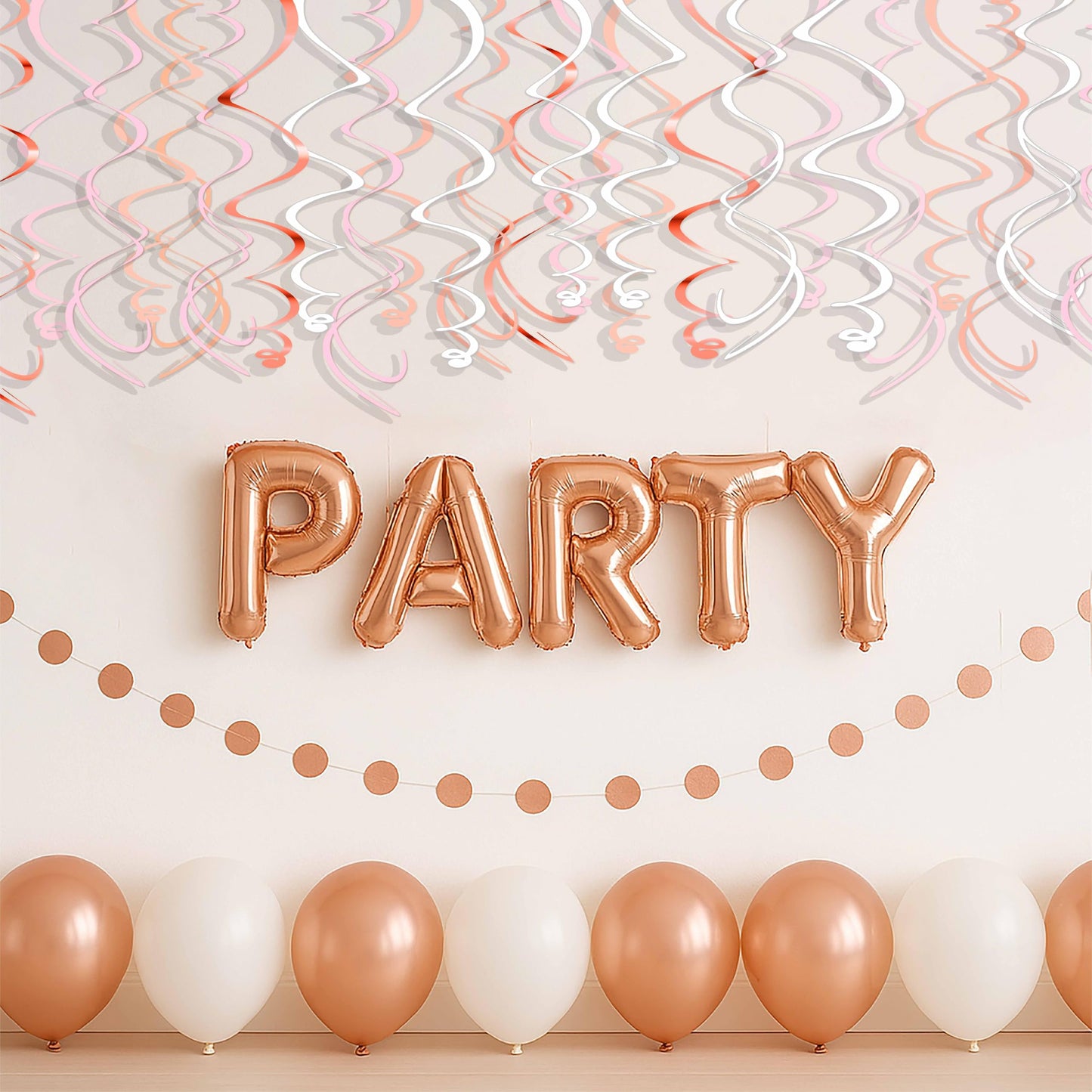 HonuGoGo Pink Hanging Swirl Decorations for Party – 42PCS Rose Gold Foil Ceiling Streamers with Hooks for Birthday, Bridal Shower, Bachelorette, Holiday Celebrations
