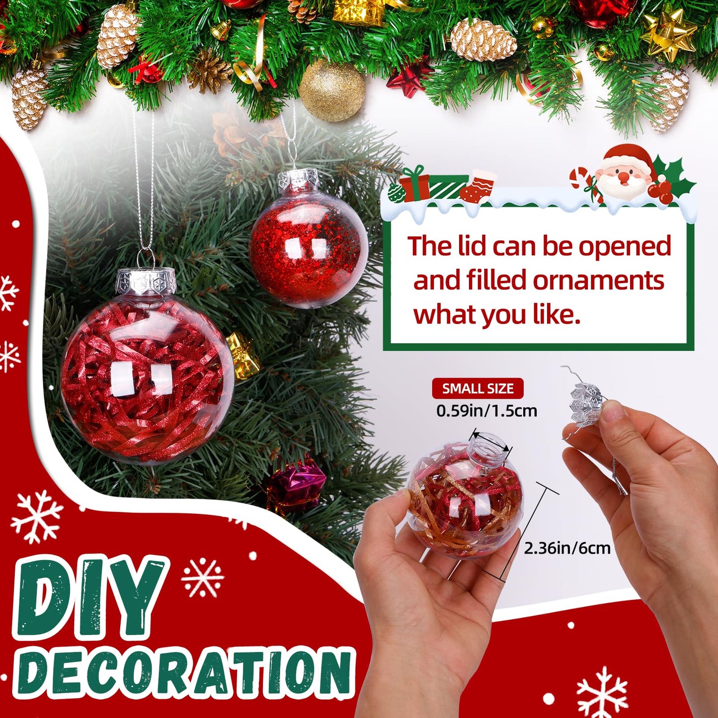 LYLYFAN 12 Pack Clear Plastic Fillable Ornament Ball 2.36''/60mm for Christmas,Holiday, Wedding,Party,Home Decor