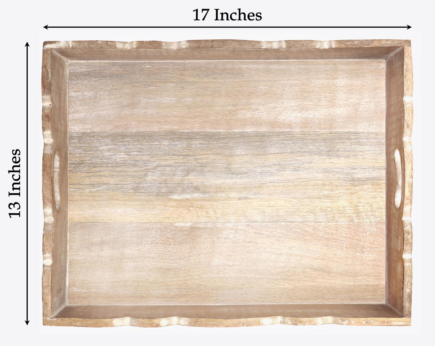 Hand Carved Solid Wood Serving Tray - Decorative Breakfast Tray with Handles - Rustic Food Tray with Intricate Detail - Unique Furnishing Accent - White Wash - 17 x 13 x 2.75 Inches - COTTON CRAFT