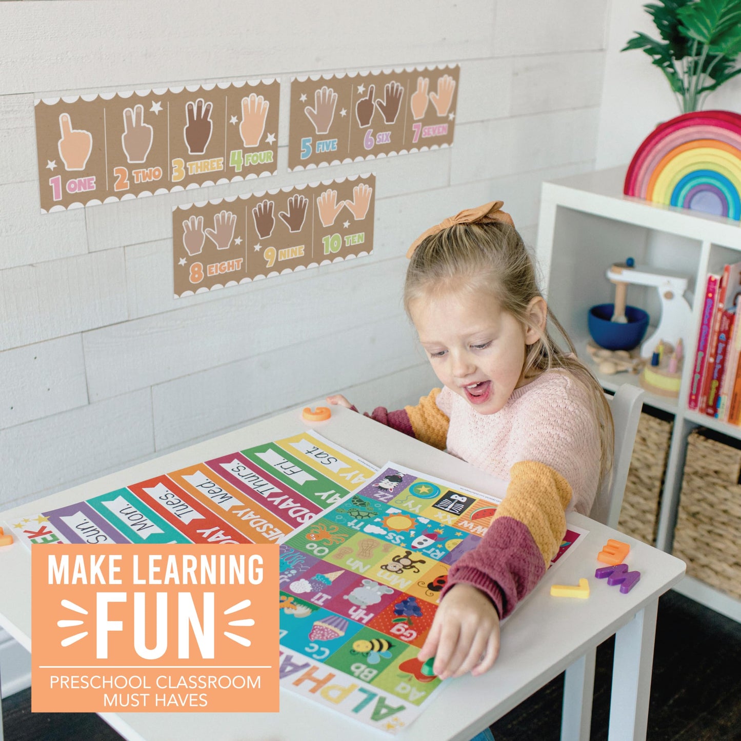 Hadley Designs Alphabet for Classroom Wall Decor - ABC Posters for Classroom Wall Chart Preschool & Kindergarten, ABC Letters & Number Line Elementary Must Haves, Kraft Daycare & Homeschool Essentials