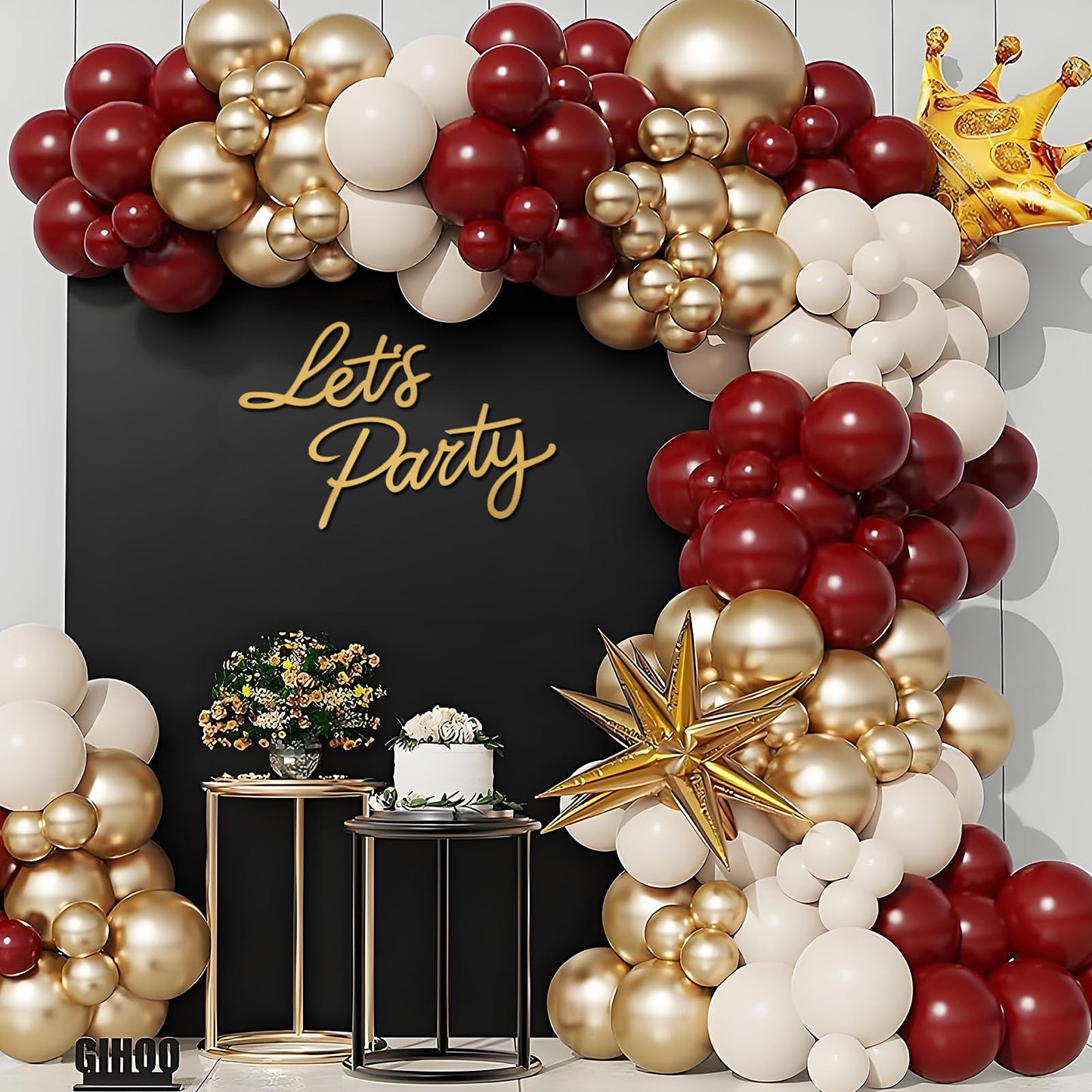 MASTRON Let's Party Sign for Backdrop - 'Let's Party' Sign Decal for Balloon Arch Birthday Graduation Wedding Bachelorette Christmas Celebrate Decorations (Gold)
