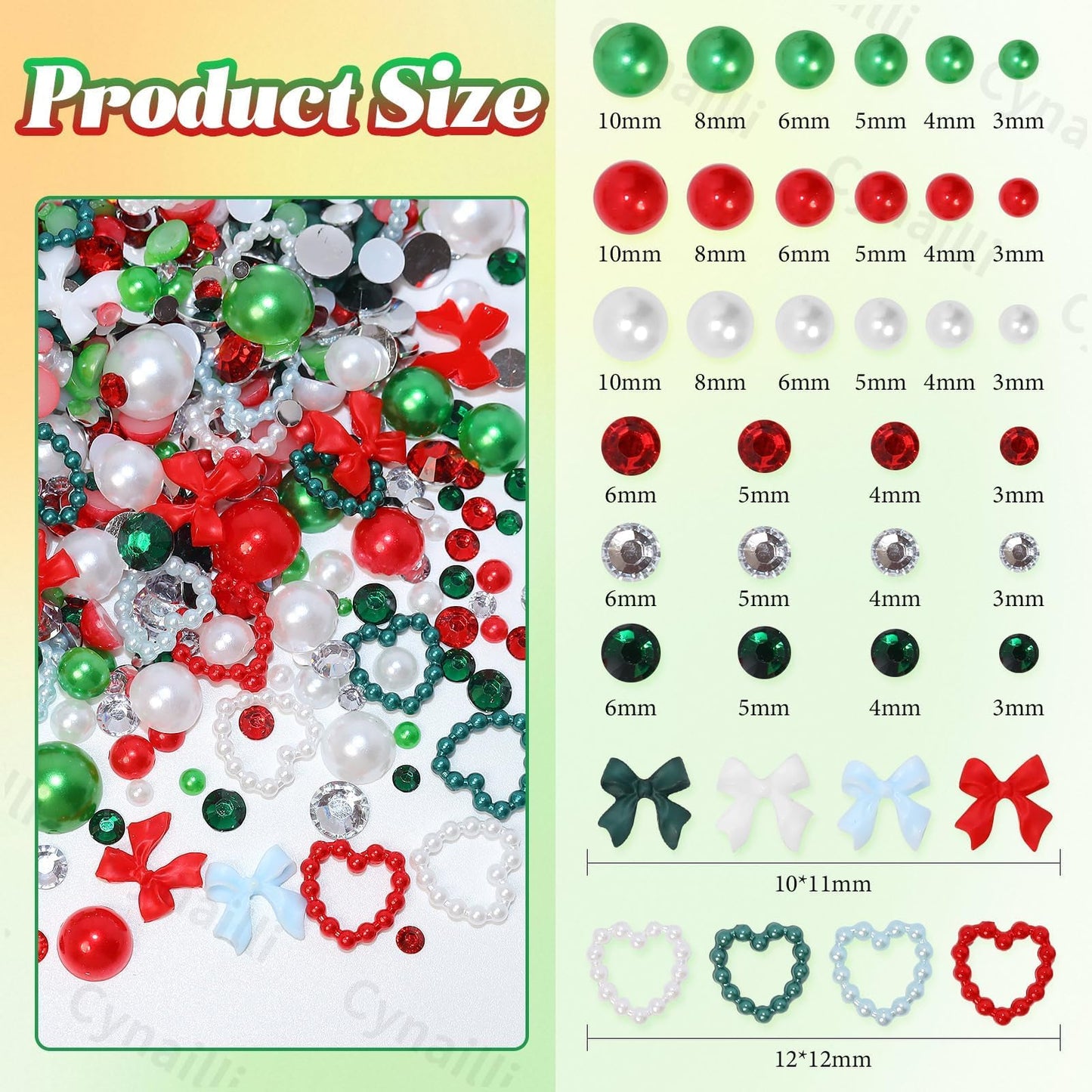 Christmas Red Green Mixed Flatback Rhinestones & Pearls, Pearl and Rhinestones for Crafting, Pearls Heart Bows Nail Charms for Christmas Craft DIY Ornaments, Tumbler Cups, Nail Art and Gift Making