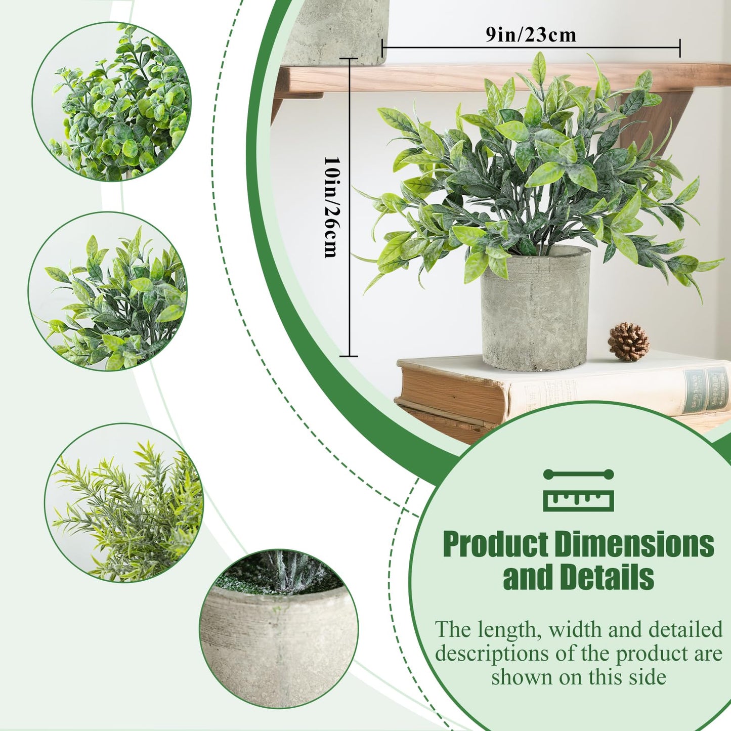 Meinature 3 Pack Life-Like Potted Fake Plant, Artificial Plants Indoor, Artificial Frost-Hung Green Plants，No Need for Maintenance，Suitable for Desktop or Shelf Decoration in Homes and Offices