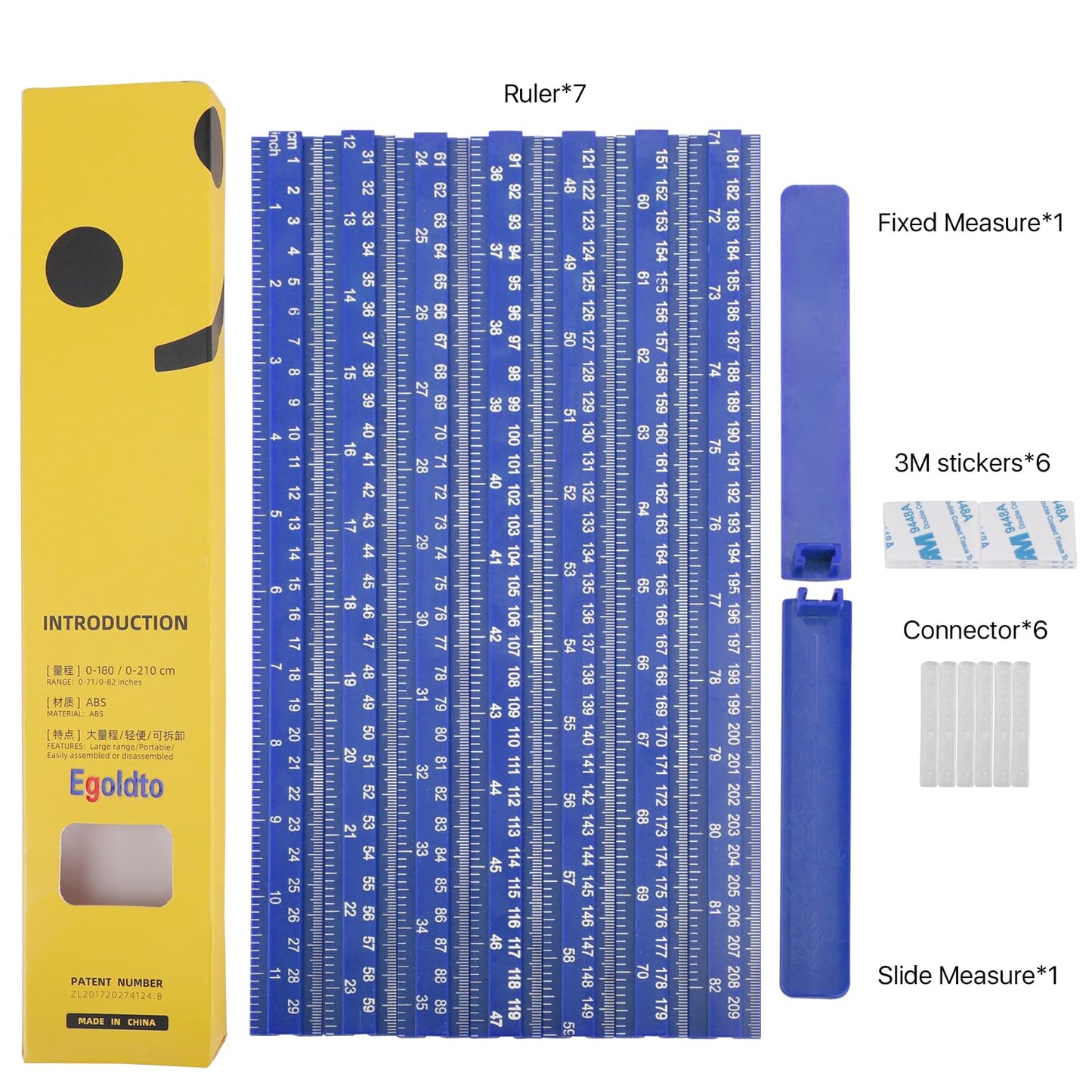 Egoldto Height Measurement for Wall, Children Adult Height Measure Rod, 3D Removable Growth Chart Stick, Wall Mounted Splicing Ruler for Kids Baby Nursery 79 inch (Blue)