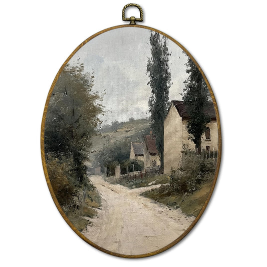 Mcehtle Vintage Rustic Landscape Wall Art Decor, Rustic Farmhouse Framed Canvas Prints 8.6x11.4, Retro Cottagecore Countryside Oval Wall Hanging Artwork Decorations for Home Bedroom Living Room
