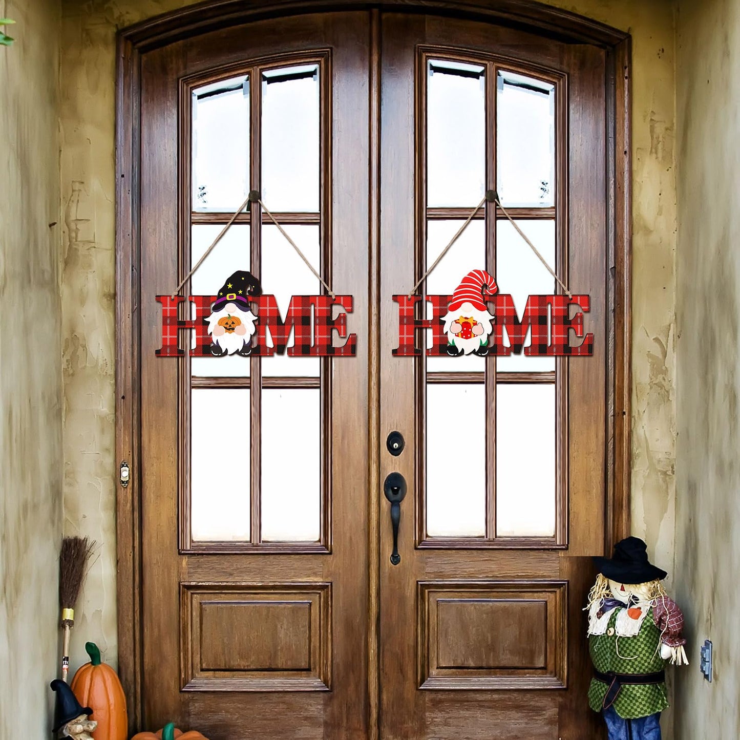 Purpeak 13 Pcs Interchangeable Gnome Home Sign Wooden 3D Christmas Winter Seasonal Door Decor Farmhouse Rustic Home Decoration for Holiday Wall Decor Gift(Red, Black)