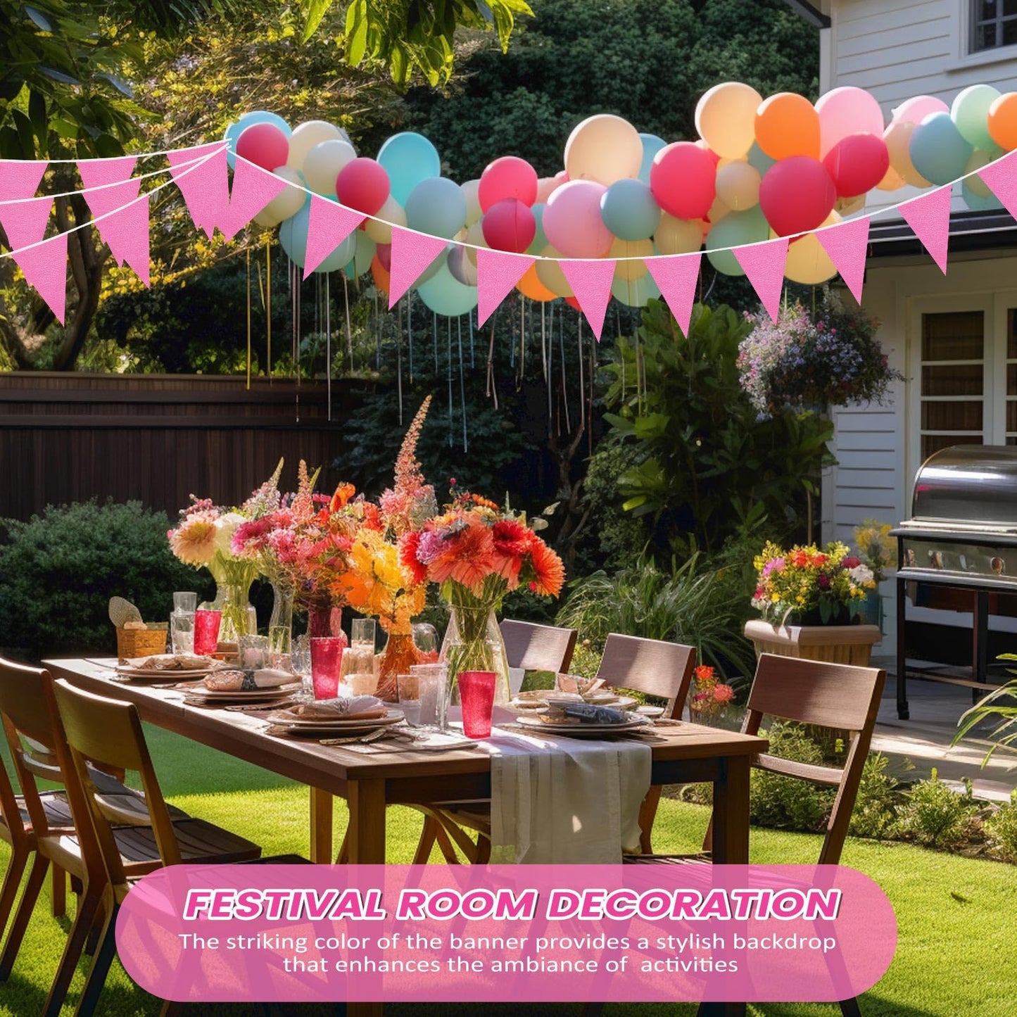 Hahafelt 100 Feet Pennant Banners Flags 75 Solid String Triangle Flags for Grand Opening, Carnival Theme Birthday Party Decoration Outdoor Events Classroom Decoration(Pink)