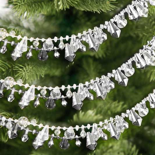 Christmas Tree Bead Decor, 16ft Clear Iridescent Bead Strands Garland Twist Beaded String for Christmas Tree Crystal Xmax Garland Decorations for Home Table Party Wedding Window Door(Silver)